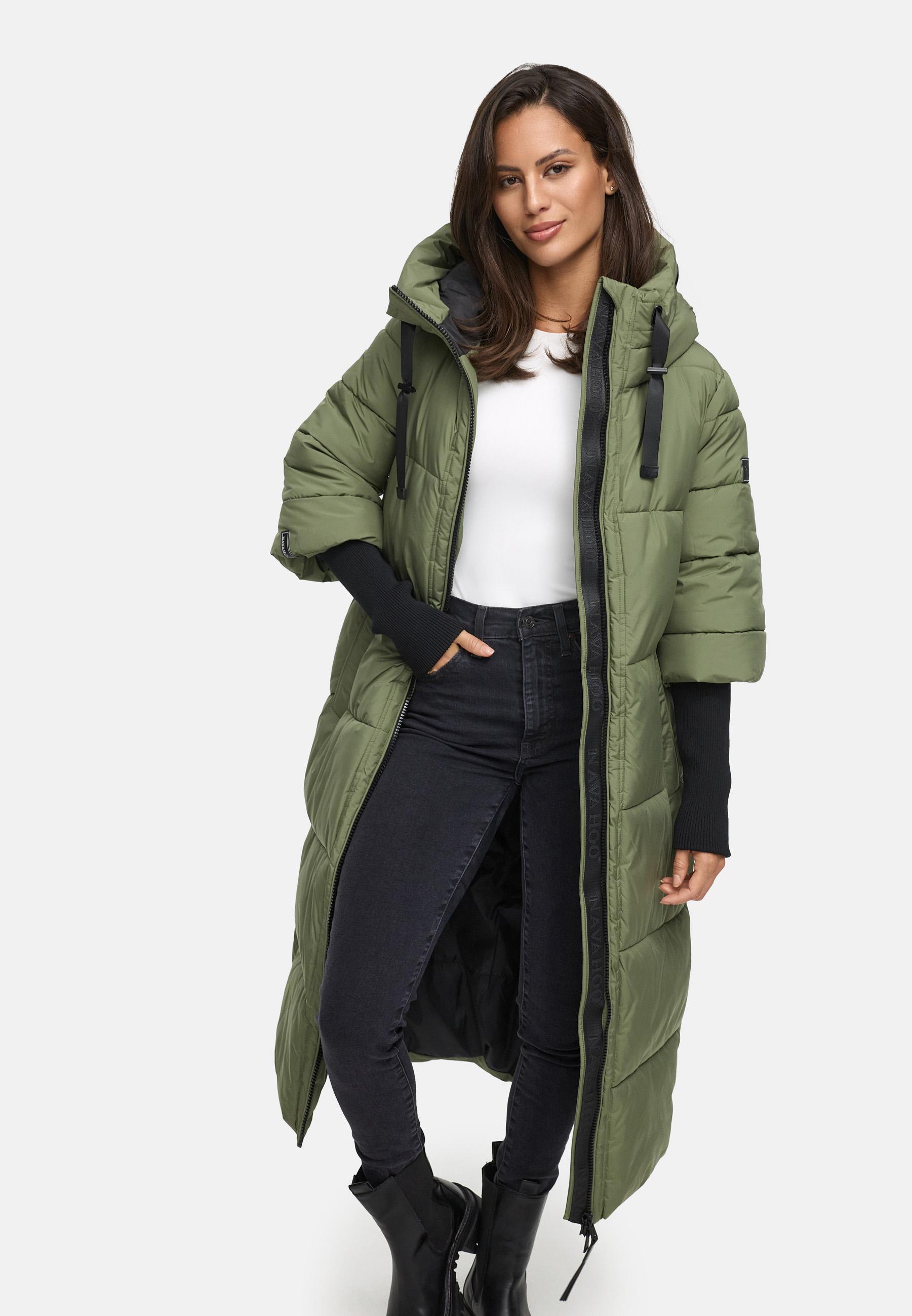 Warmer Steppmantel mit Rippstrickärmeln "Ciao Miau XIV" Olive Leaf