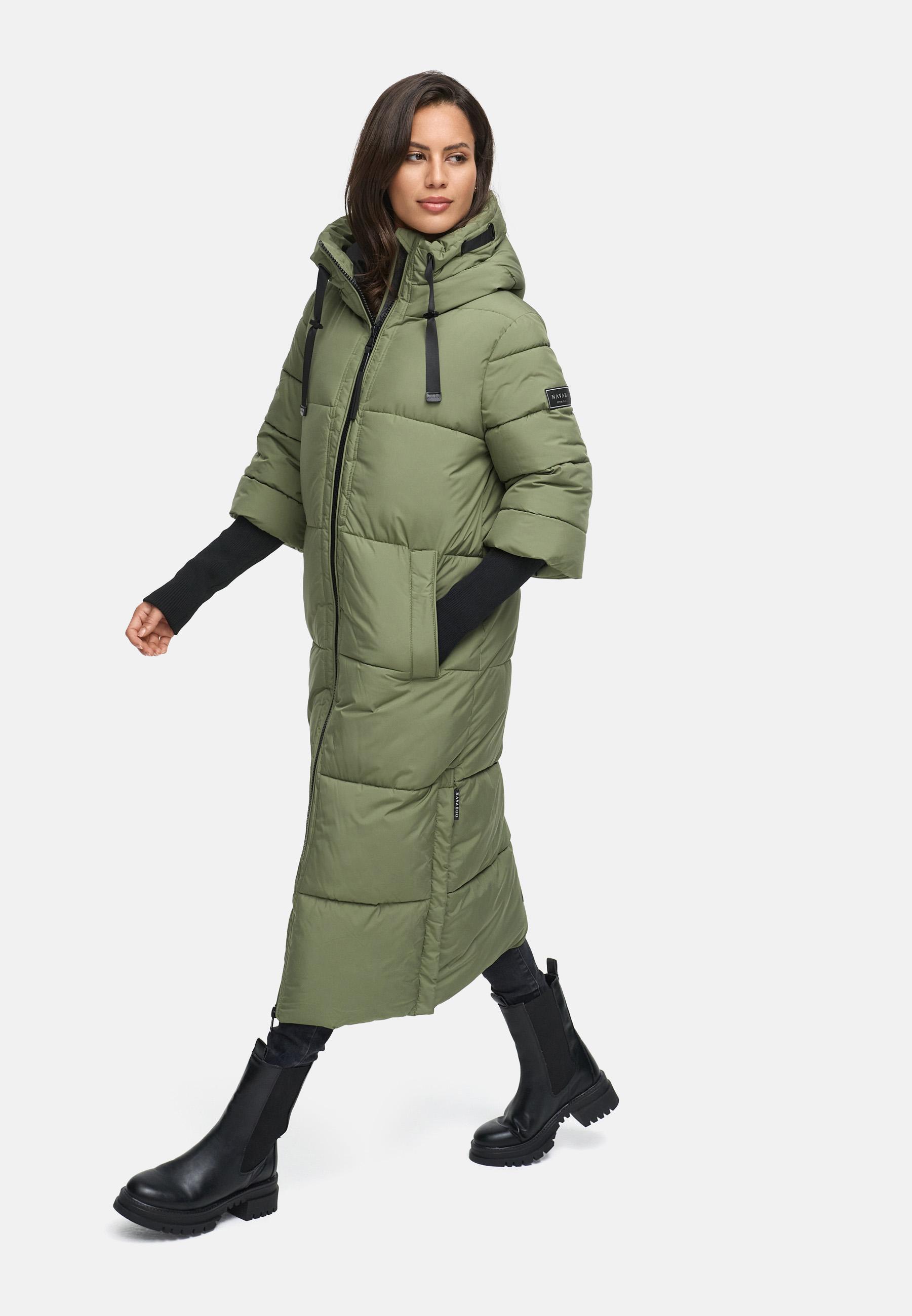 Warmer Steppmantel mit Rippstrickärmeln "Ciao Miau XIV" Olive Leaf