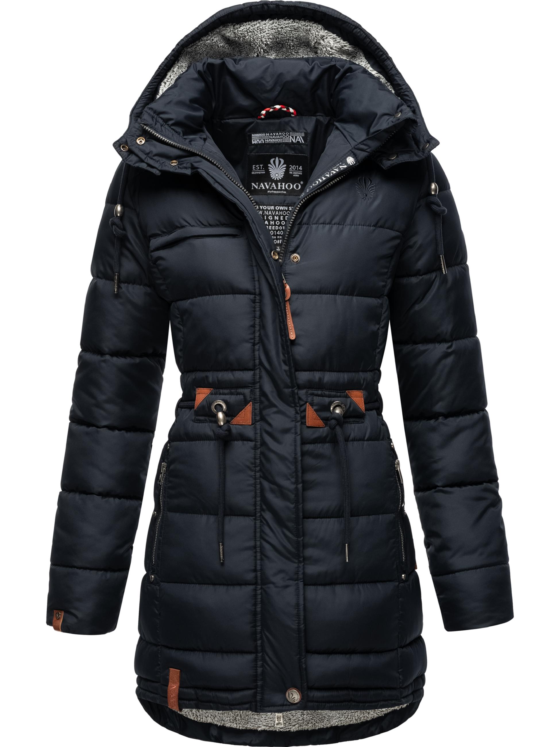 Langer Winter Steppmantel mit Kapuze "Daliee" Navy