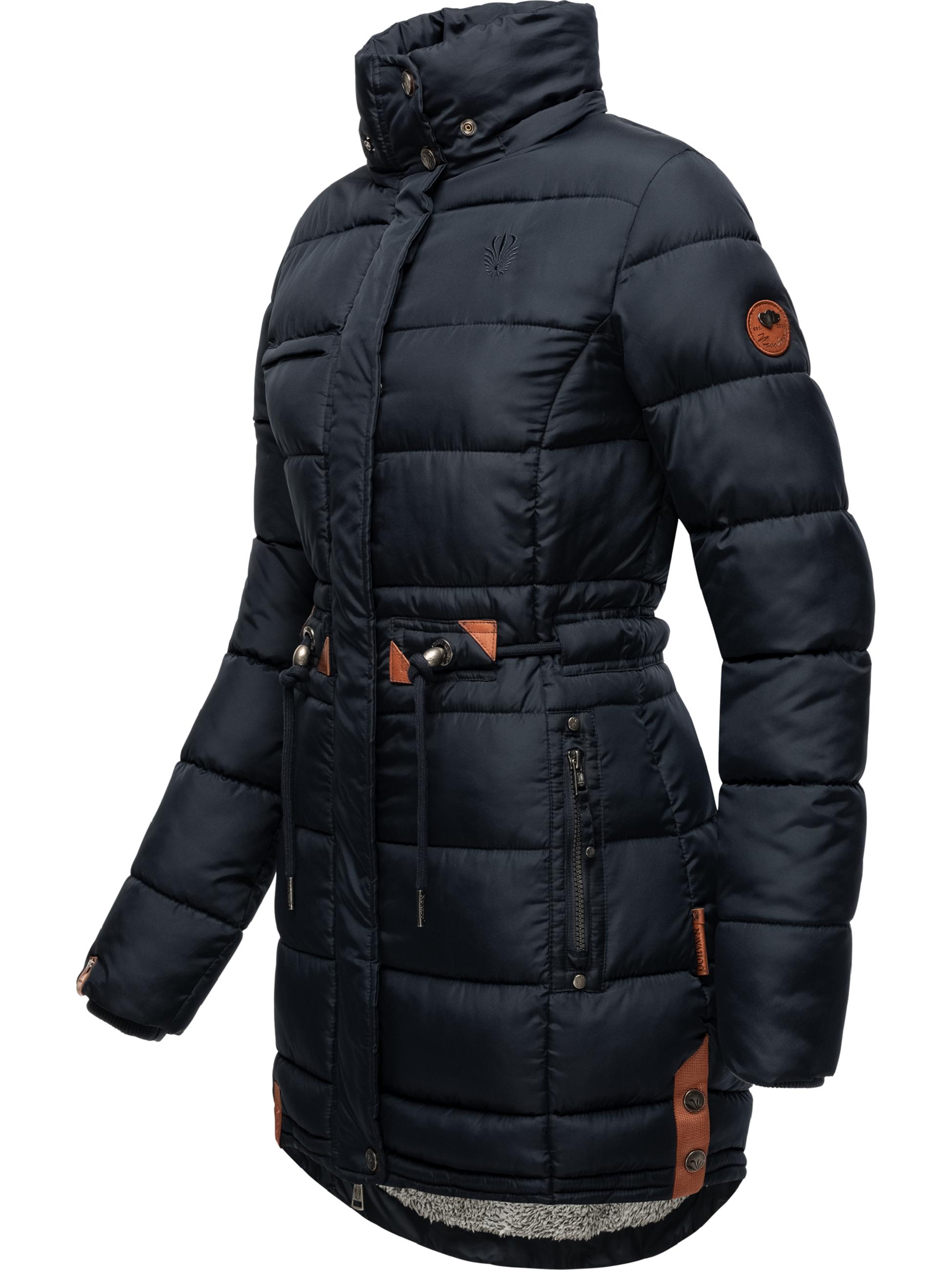 Langer Winter Steppmantel mit Kapuze "Daliee" Navy