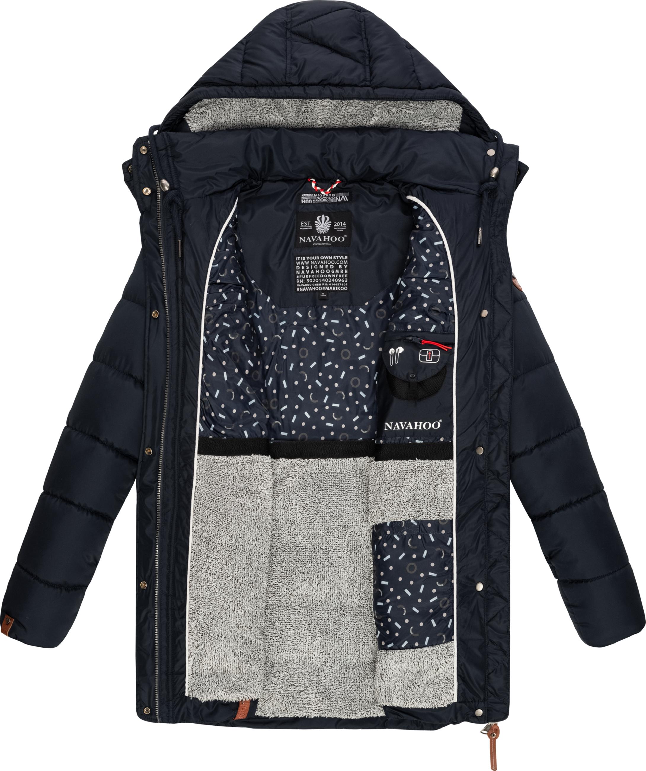 Langer Winter Steppmantel mit Kapuze "Daliee" Navy