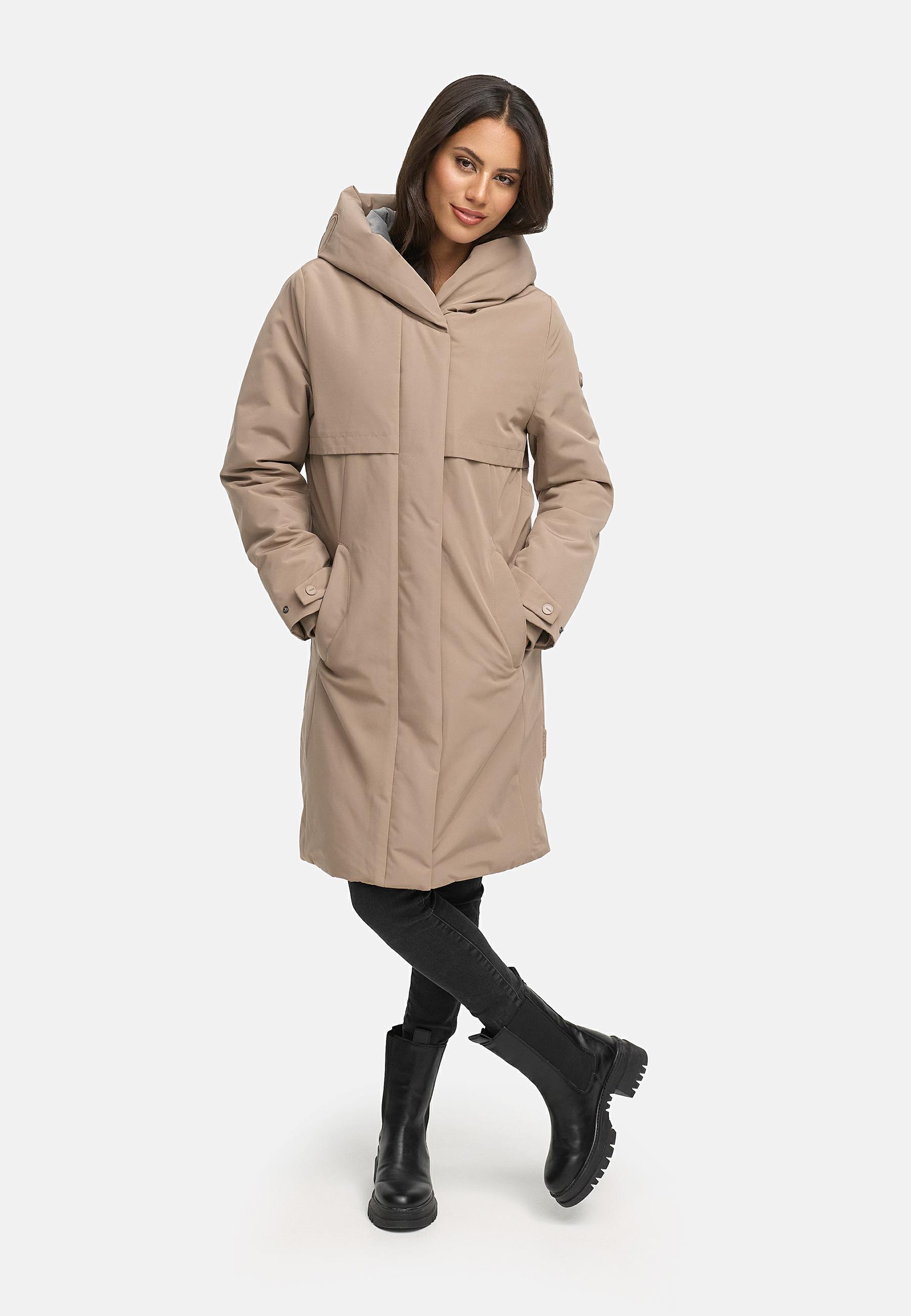 Wintermantel mit Kapuze "Domingaa 14" Taupe Grey