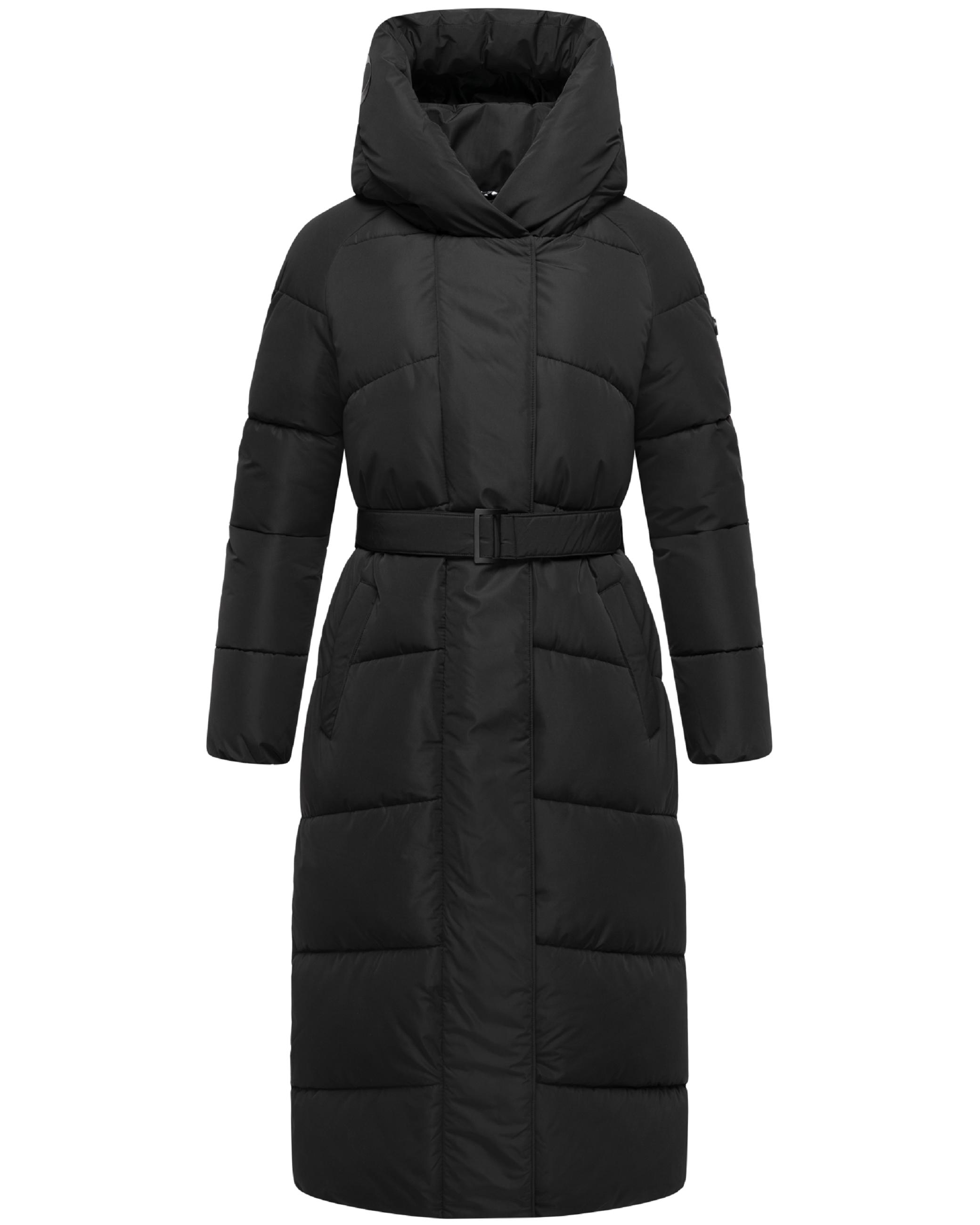 Winter Steppmantel mit Kapuze und Taillengürtel "Eisblick 14" Black