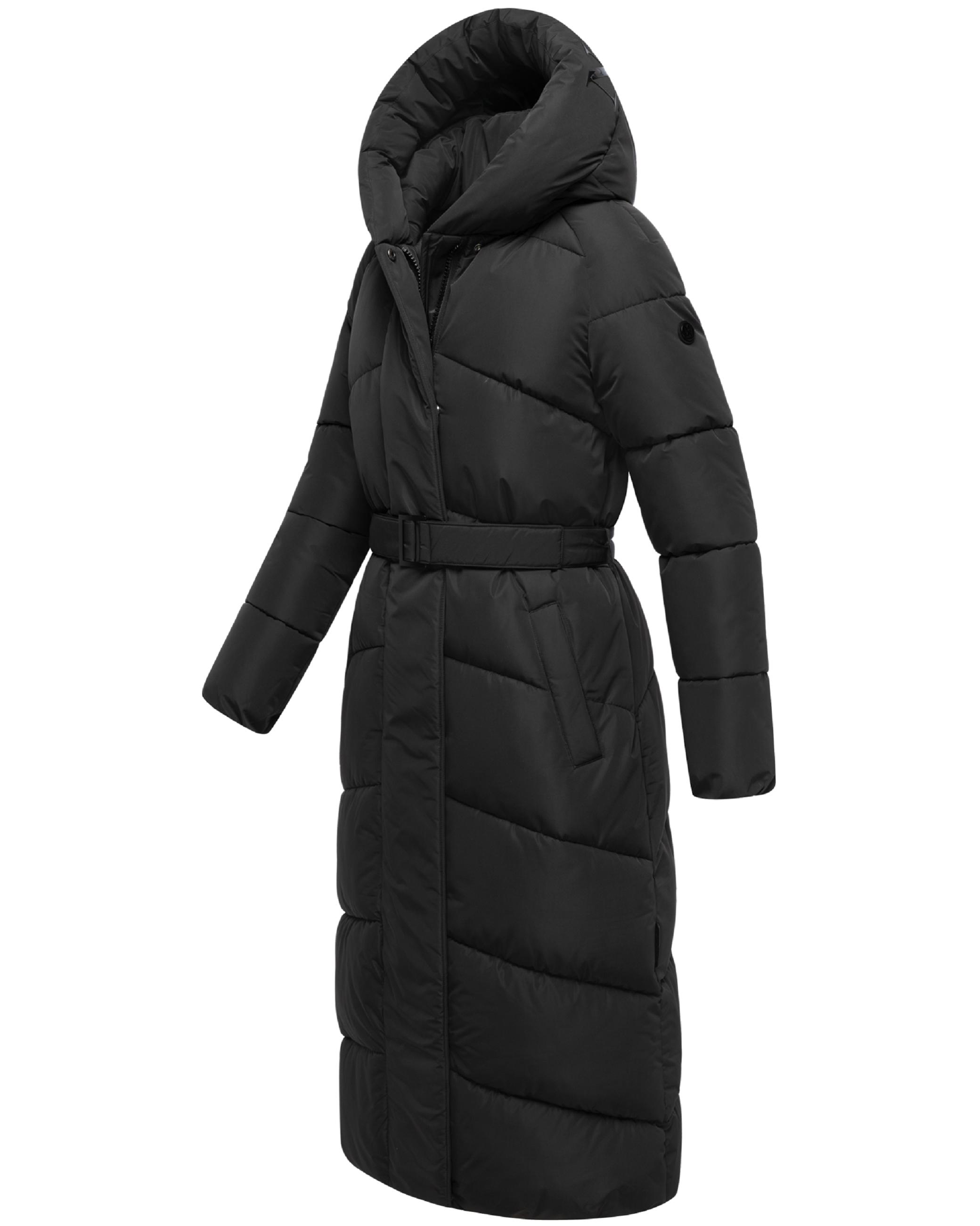 Winter Steppmantel mit Kapuze und Taillengürtel "Eisblick 14" Black