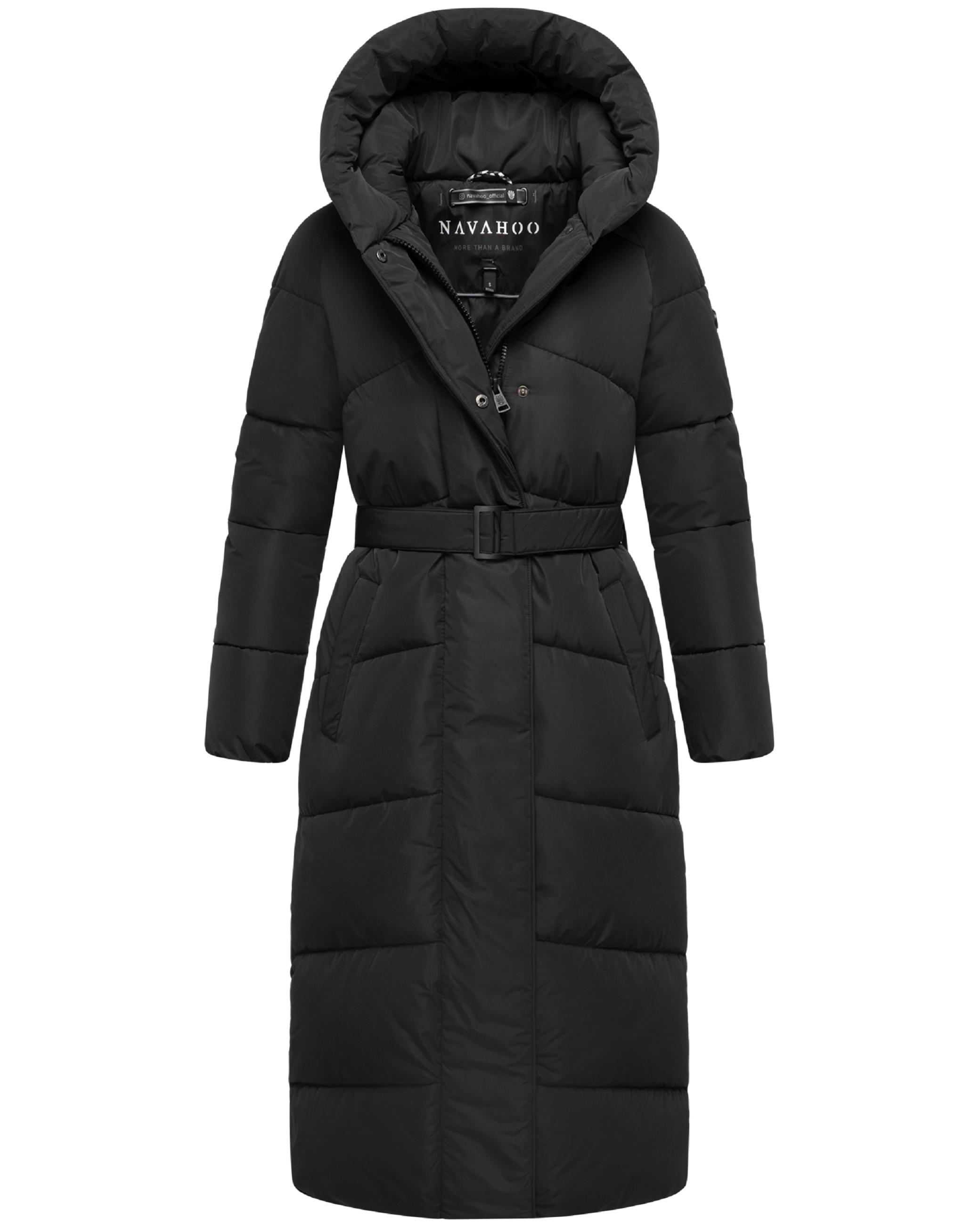 Winter Steppmantel mit Kapuze und Taillengürtel "Eisblick 14" Black