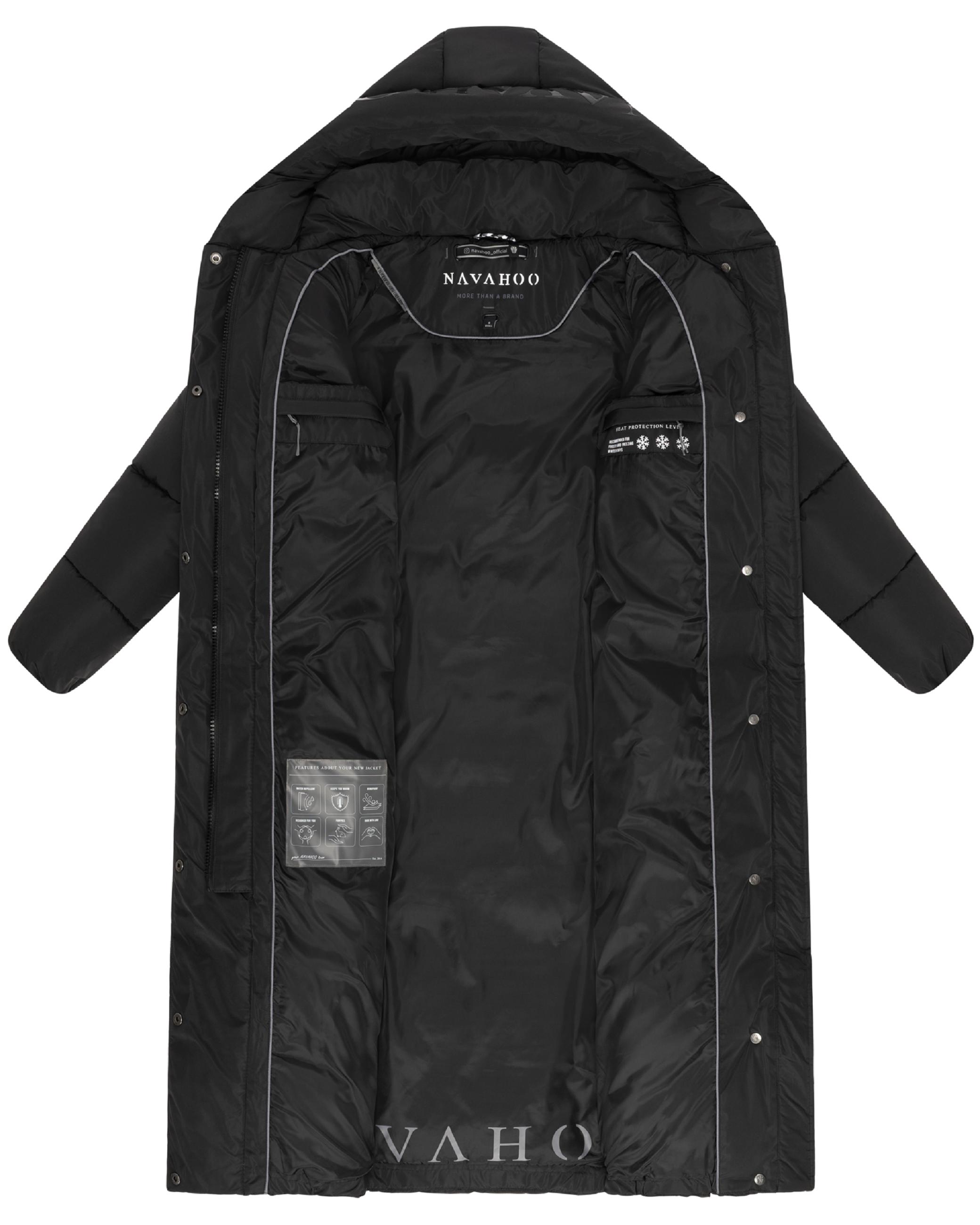Winter Steppmantel mit Kapuze und Taillengürtel "Eisblick 14" Black