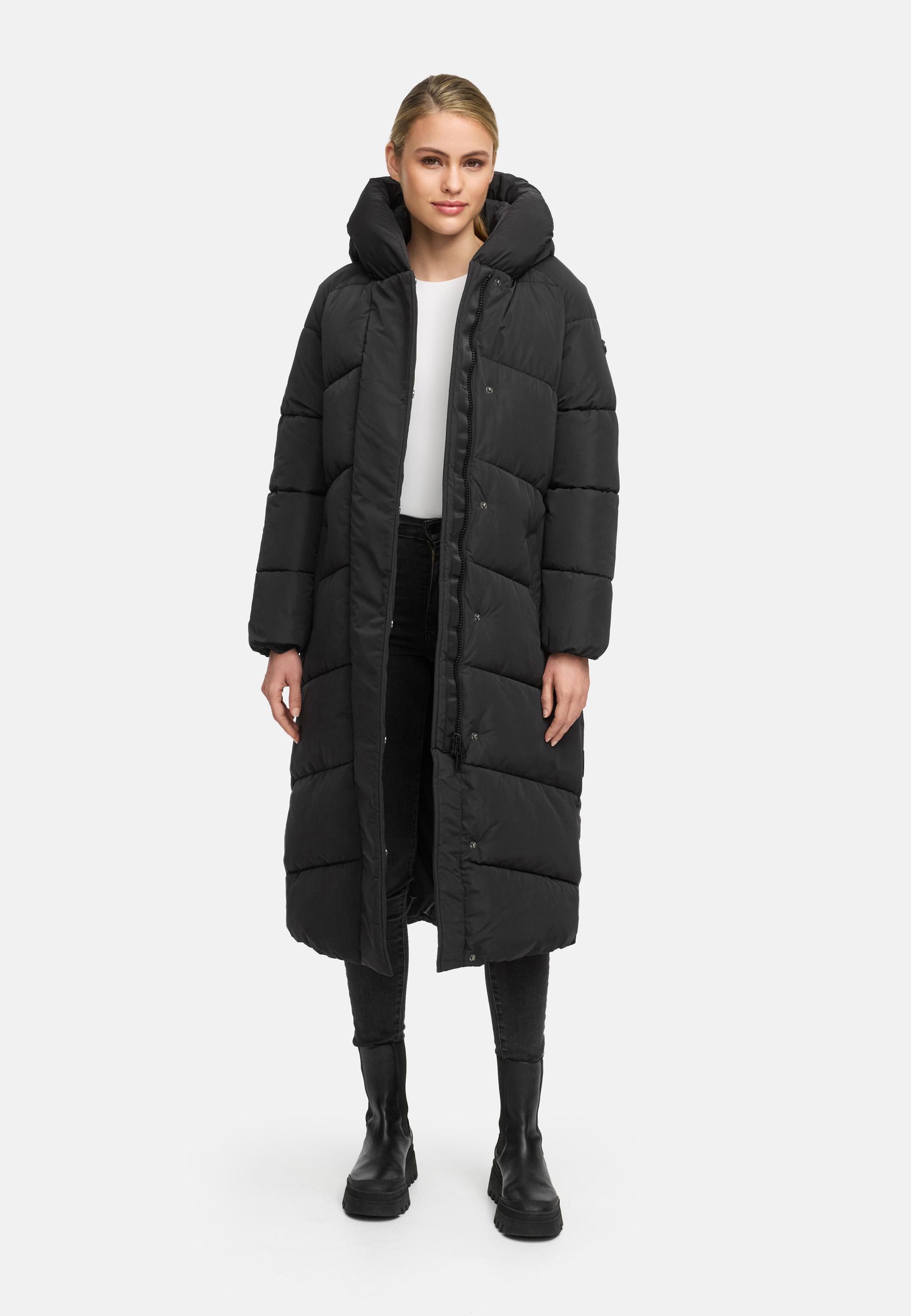 Winter Steppmantel mit Kapuze und Taillengürtel "Eisblick 14" Black