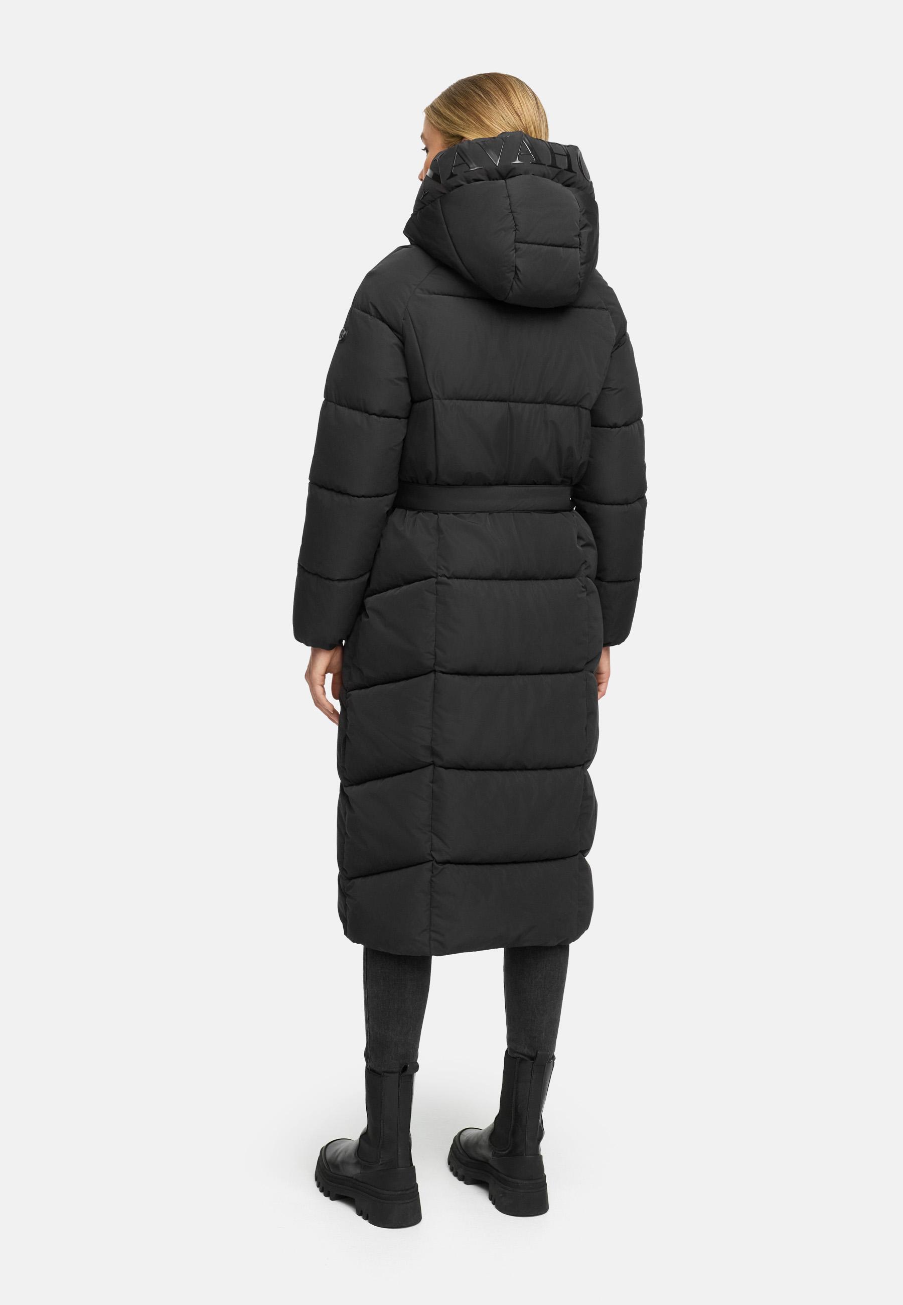 Winter Steppmantel mit Kapuze und Taillengürtel "Eisblick 14" Black
