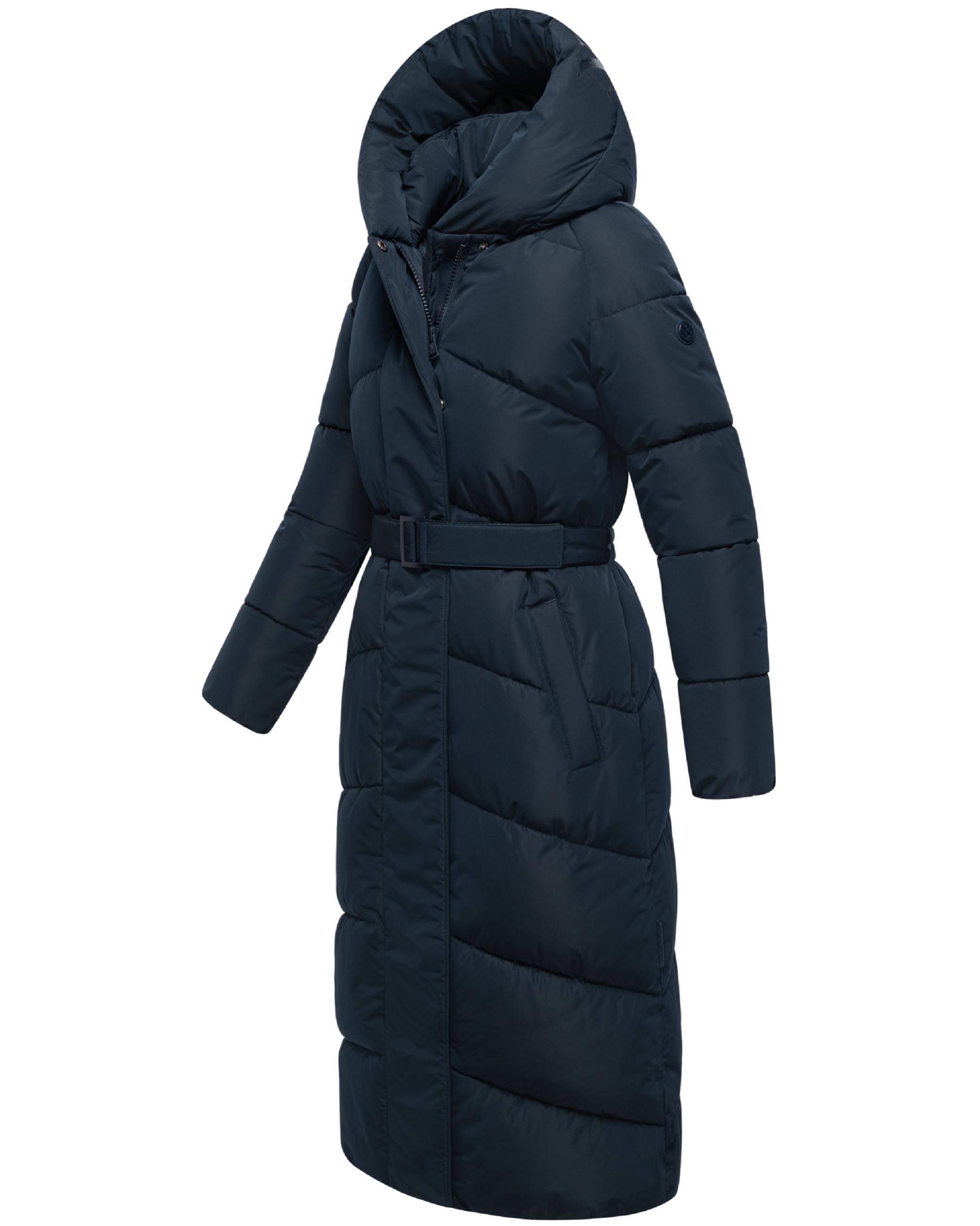 Winter Steppmantel mit Kapuze und Taillengürtel "Eisblick 14" Navy