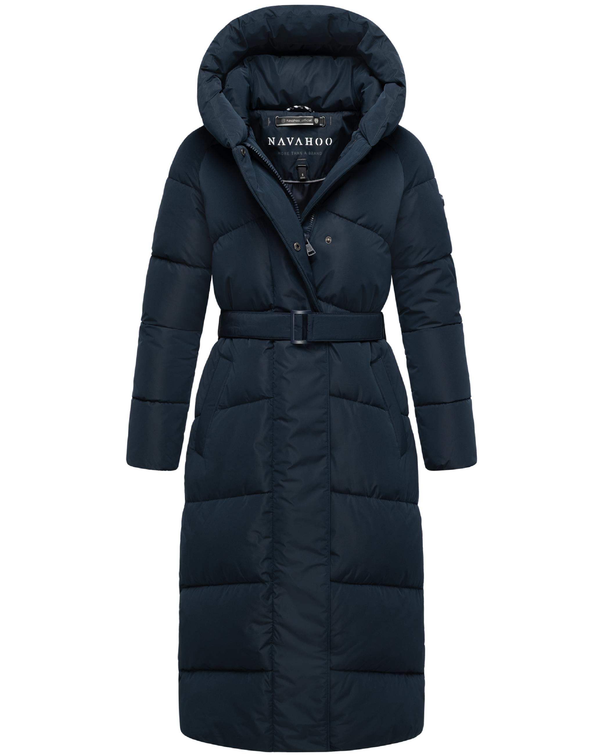 Winter Steppmantel mit Kapuze und Taillengürtel "Eisblick 14" Navy