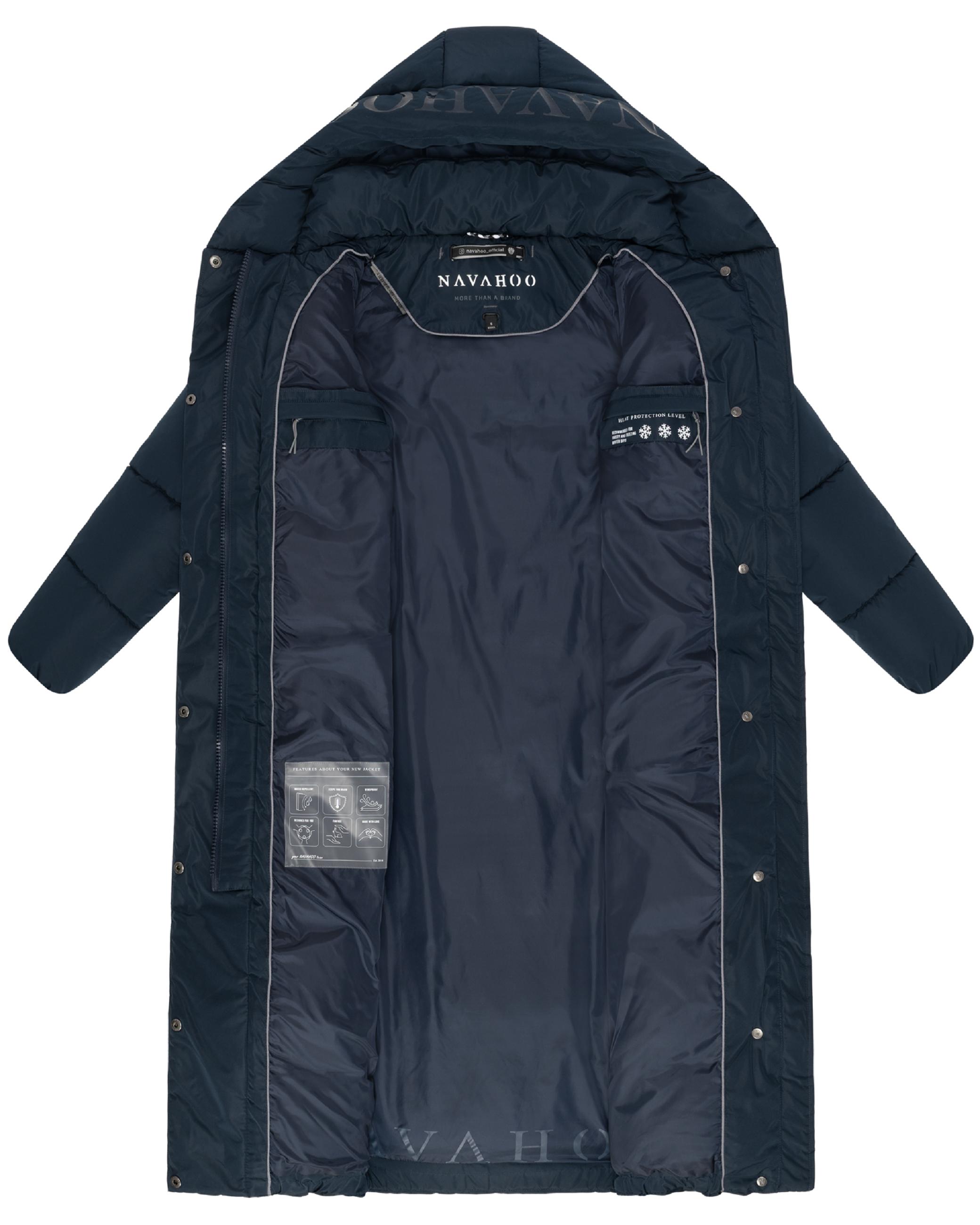 Winter Steppmantel mit Kapuze und Taillengürtel "Eisblick 14" Navy