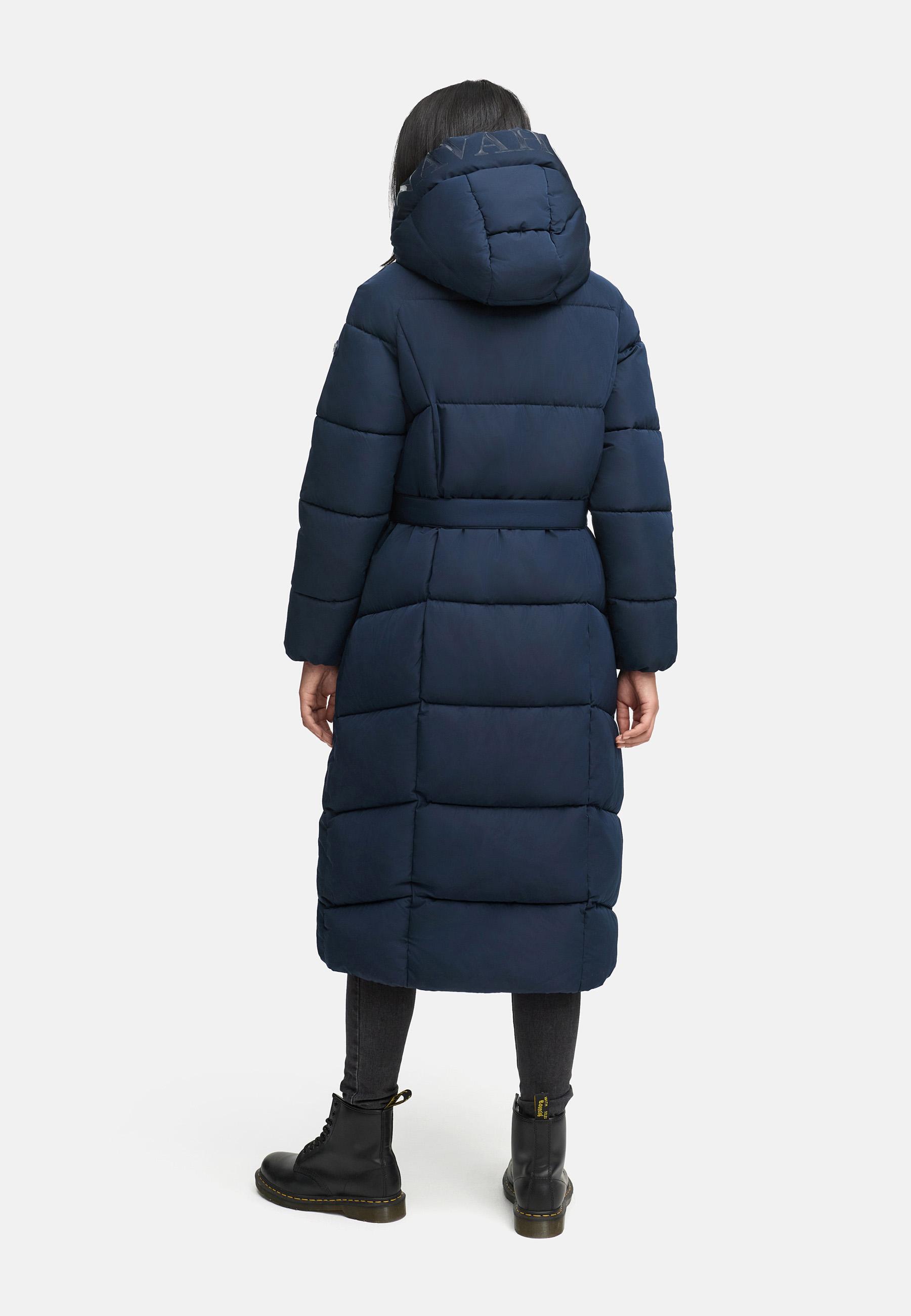 Winter Steppmantel mit Kapuze und Taillengürtel "Eisblick 14" Navy