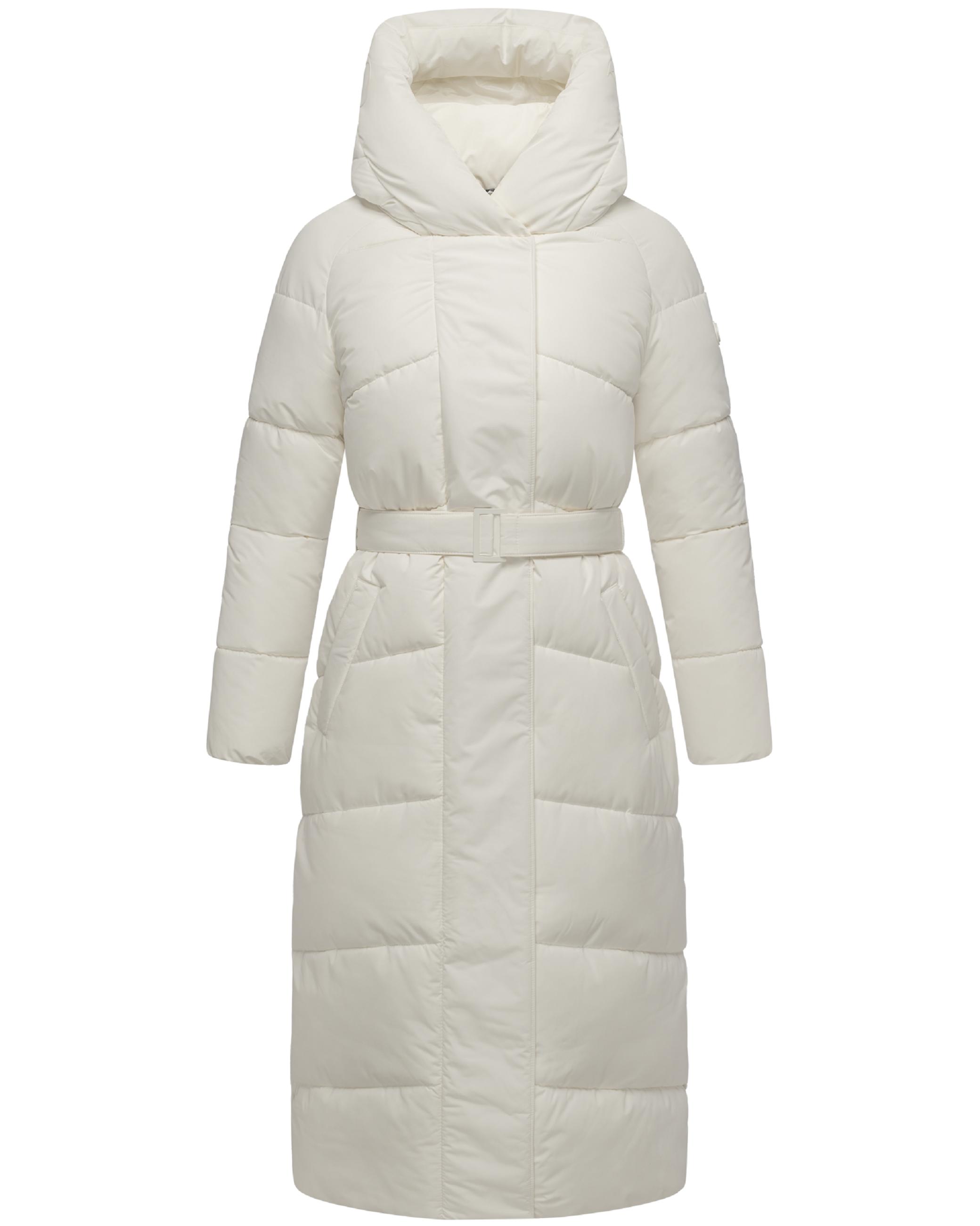 Winter Steppmantel mit Kapuze und Taillengürtel "Eisblick 14" Off White