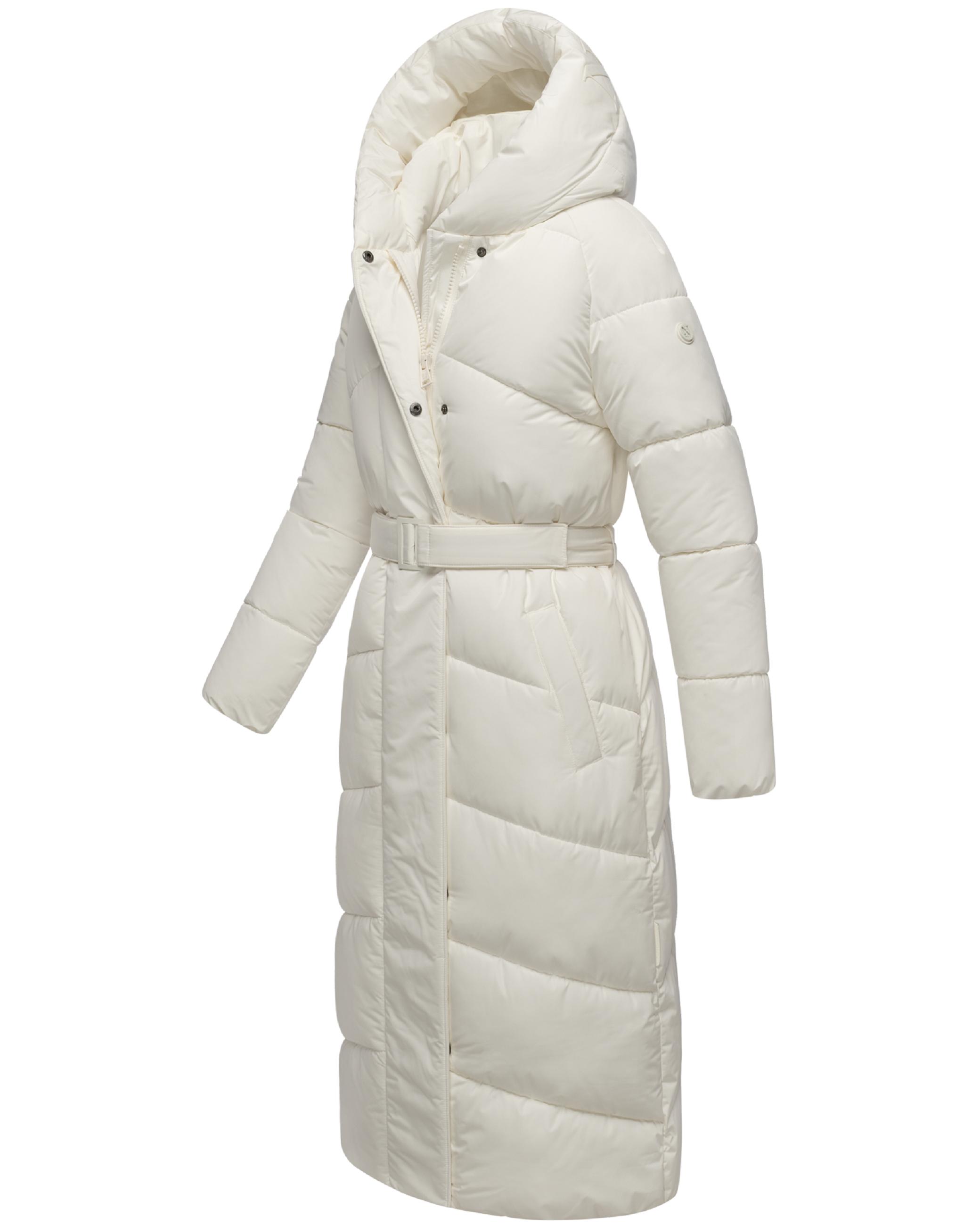Winter Steppmantel mit Kapuze und Taillengürtel "Eisblick 14" Off White