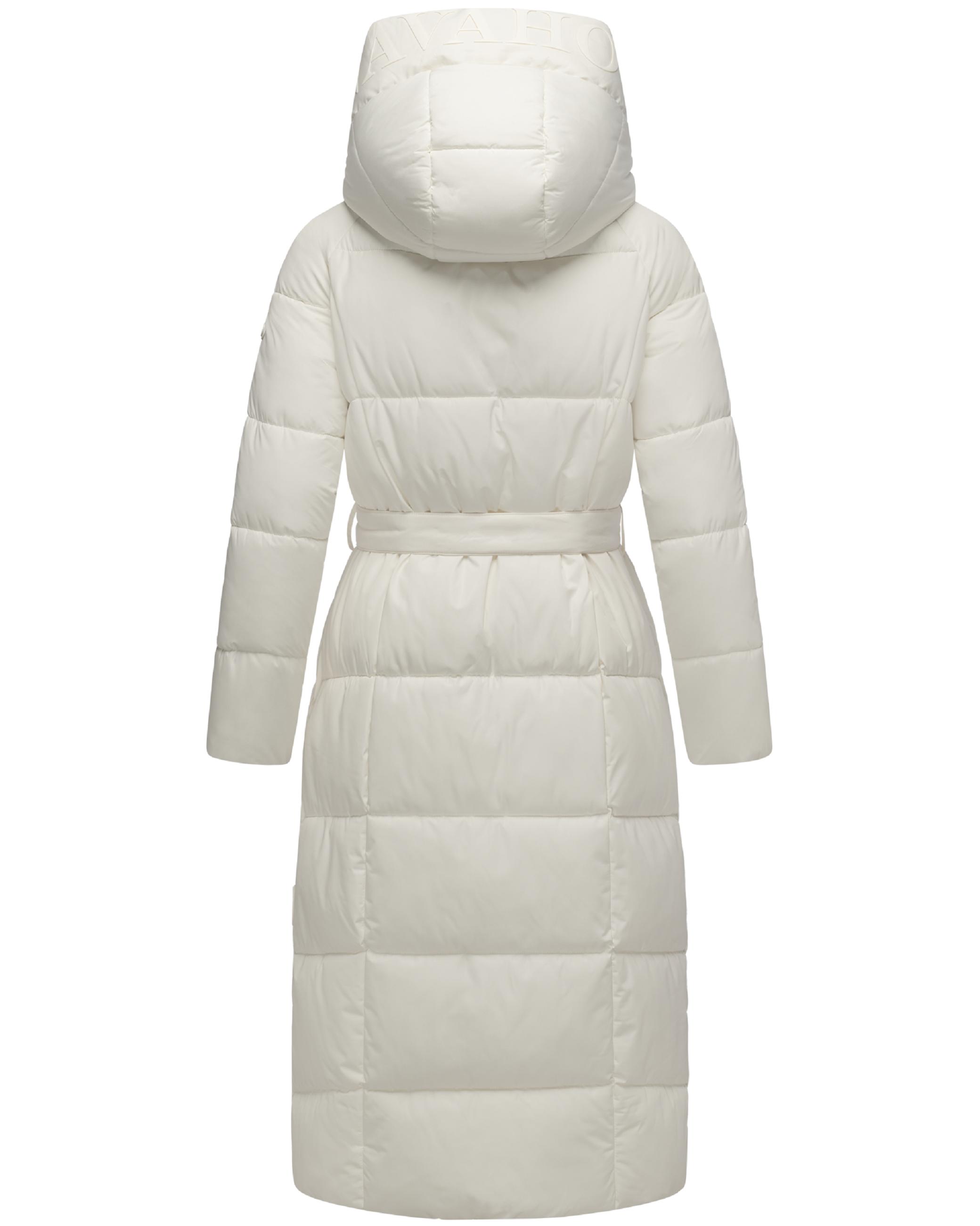 Winter Steppmantel mit Kapuze und Taillengürtel "Eisblick 14" Off White