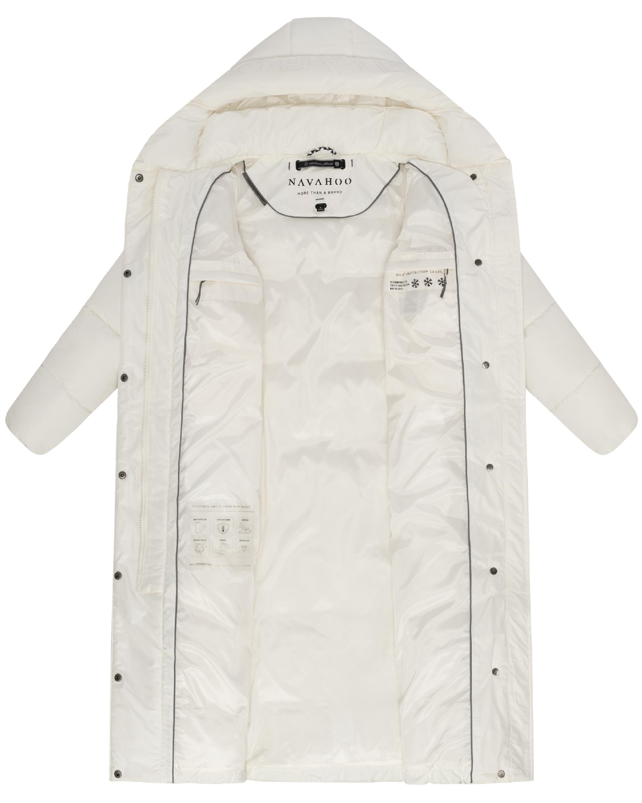 Winter Steppmantel mit Kapuze und Taillengürtel "Eisblick 14" Off White