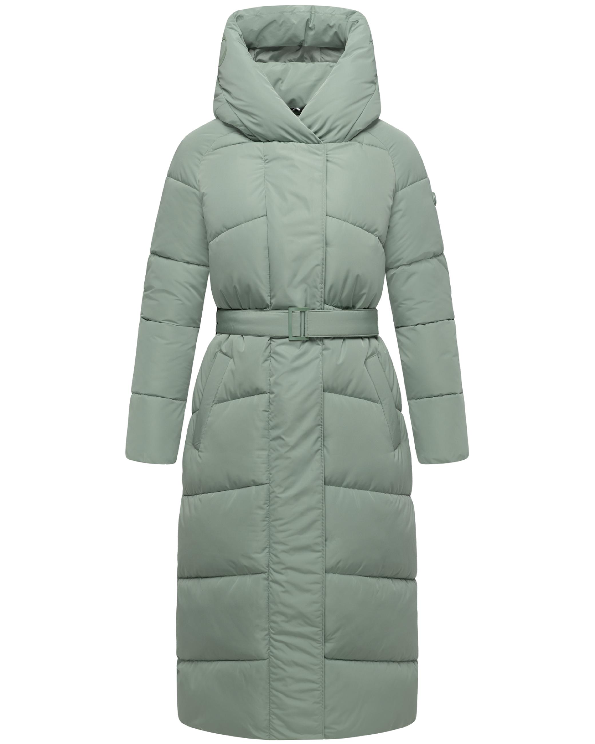 Winter Steppmantel mit Kapuze und Taillengürtel "Eisblick 14" Smokey Mint