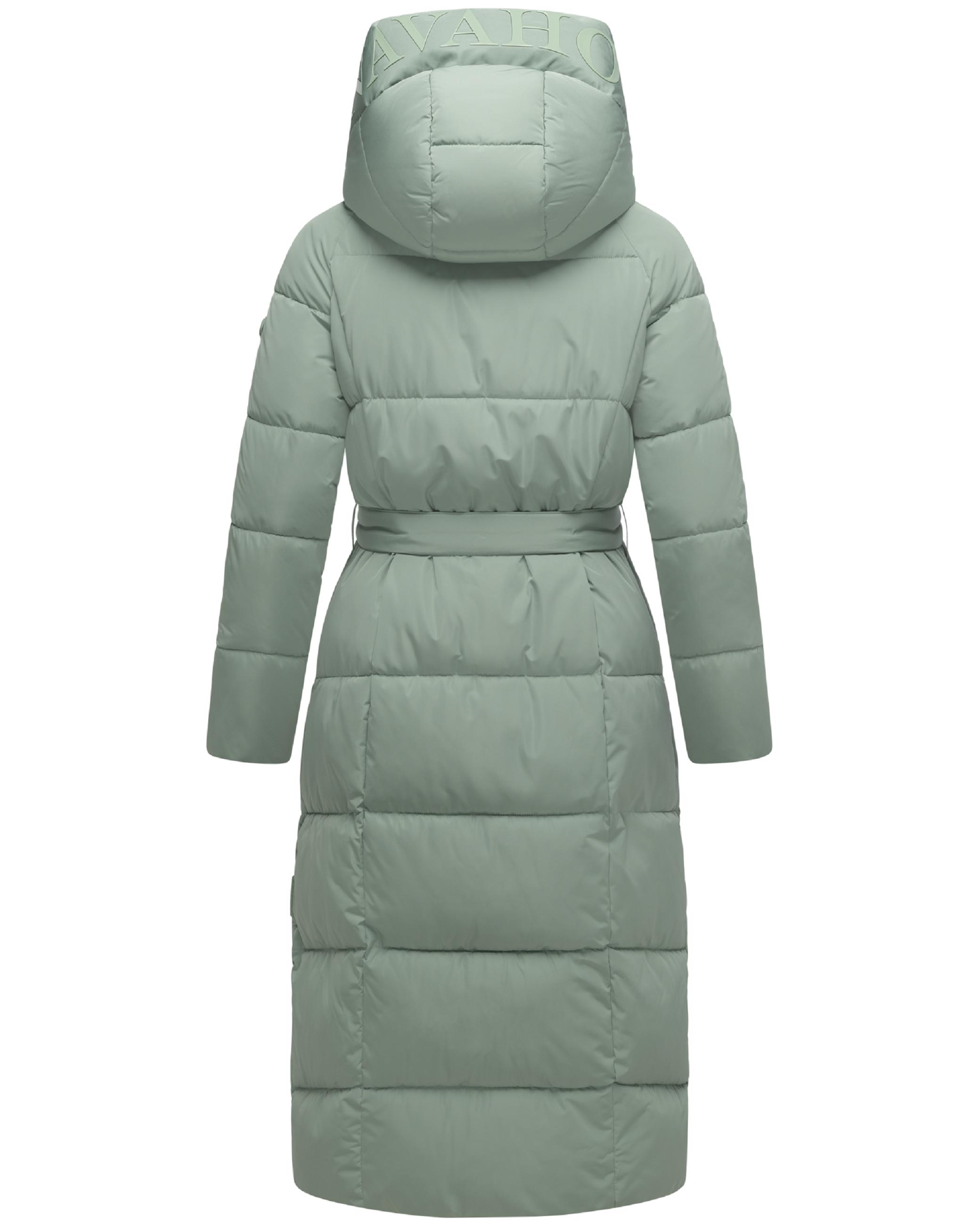 Winter Steppmantel mit Kapuze und Taillengürtel "Eisblick 14" Smokey Mint