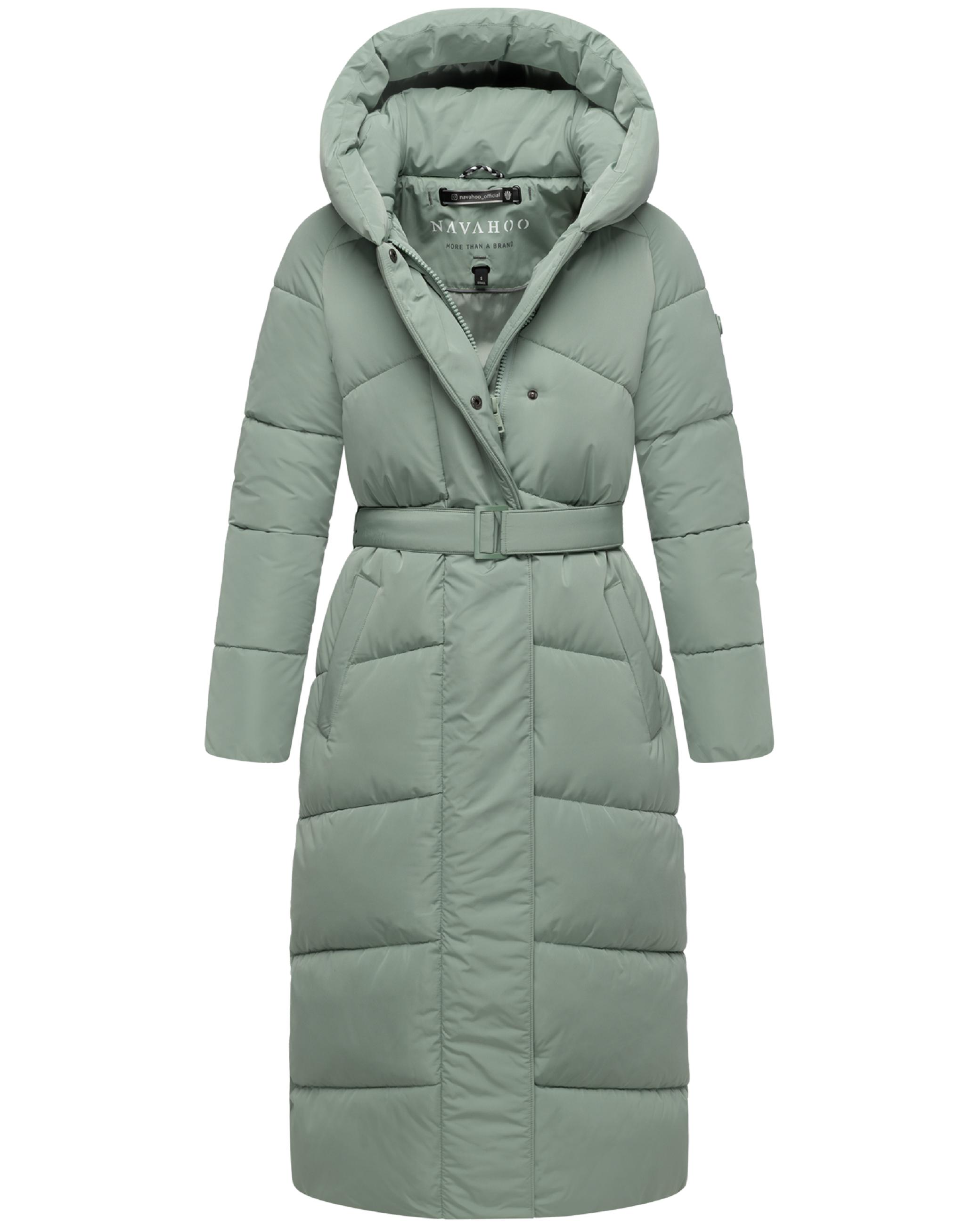 Winter Steppmantel mit Kapuze und Taillengürtel "Eisblick 14" Smokey Mint