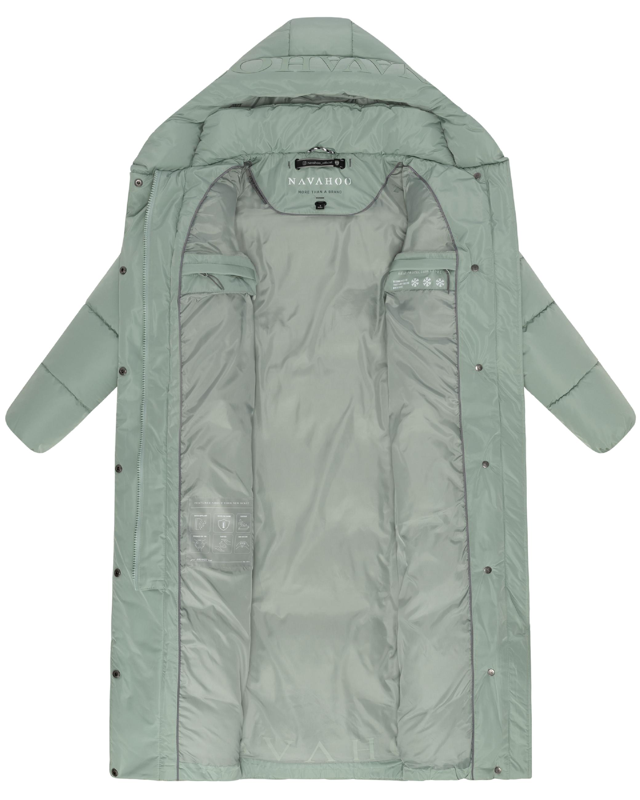 Winter Steppmantel mit Kapuze und Taillengürtel "Eisblick 14" Smokey Mint