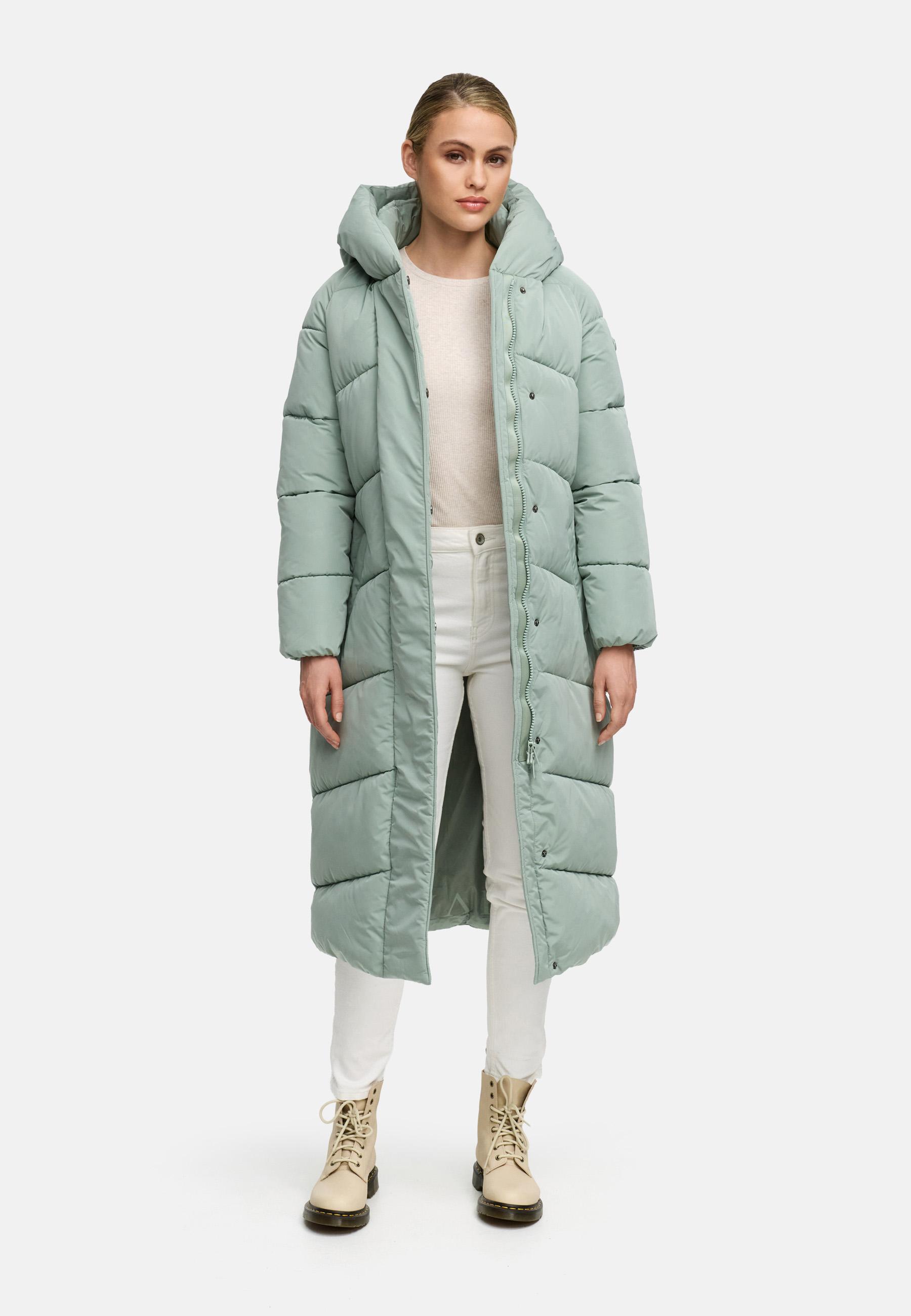 Winter Steppmantel mit Kapuze und Taillengürtel "Eisblick 14" Smokey Mint