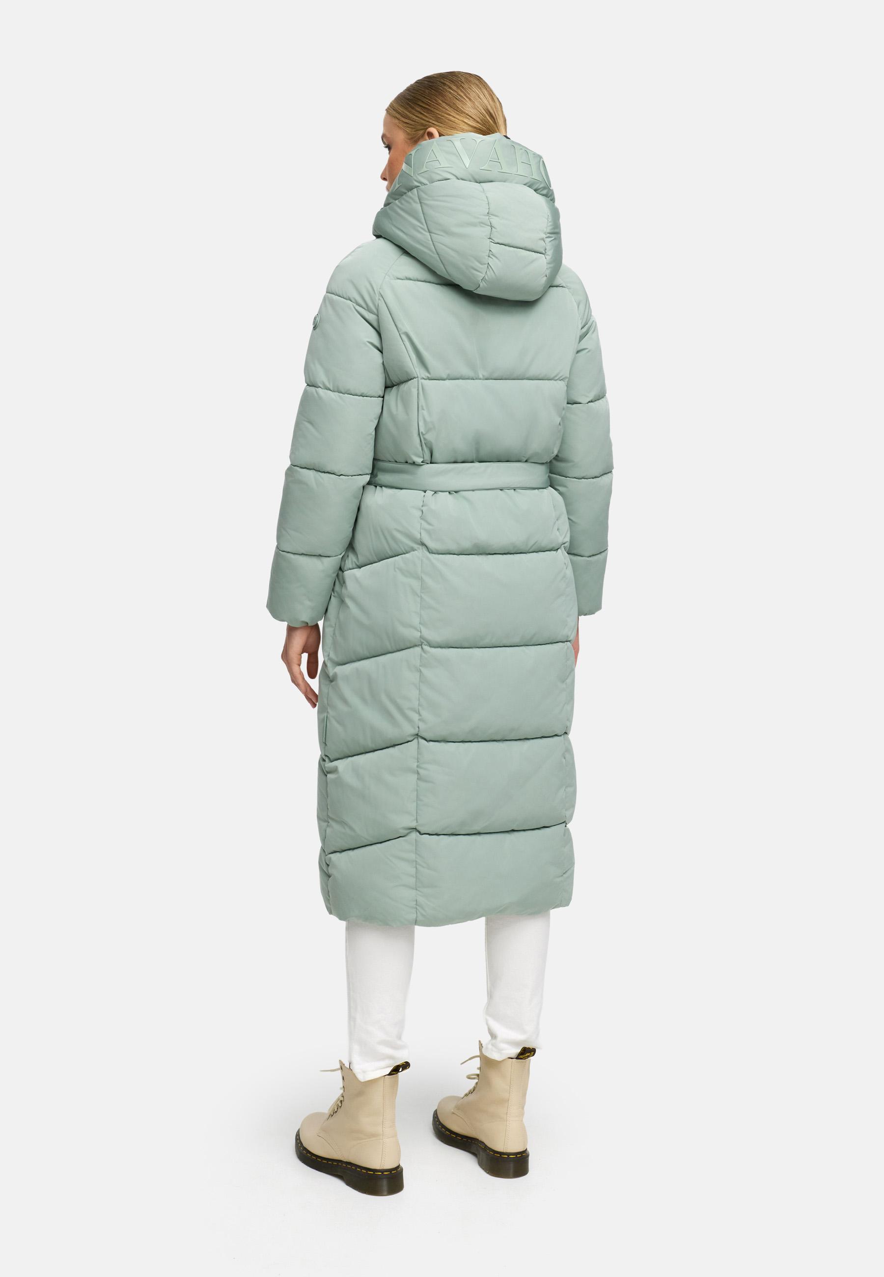 Winter Steppmantel mit Kapuze und Taillengürtel "Eisblick 14" Smokey Mint