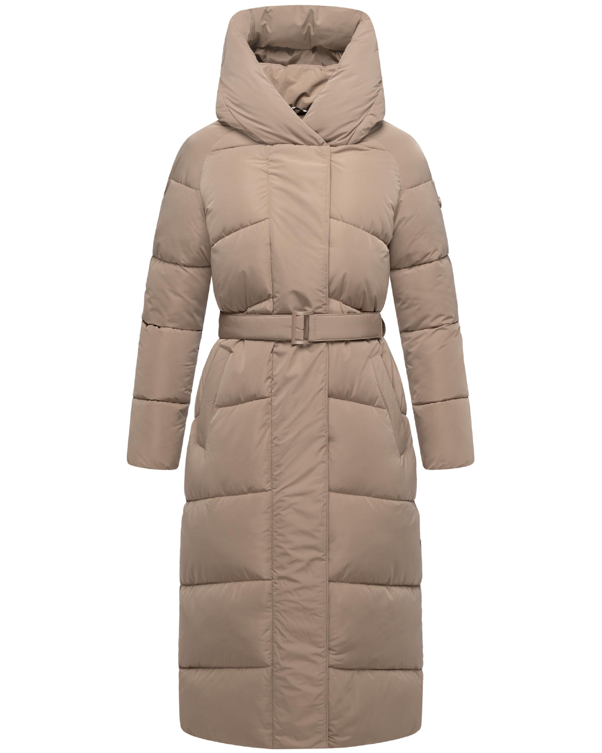 Winter Steppmantel mit Kapuze und Taillengürtel "Eisblick 14" Taupe Grey