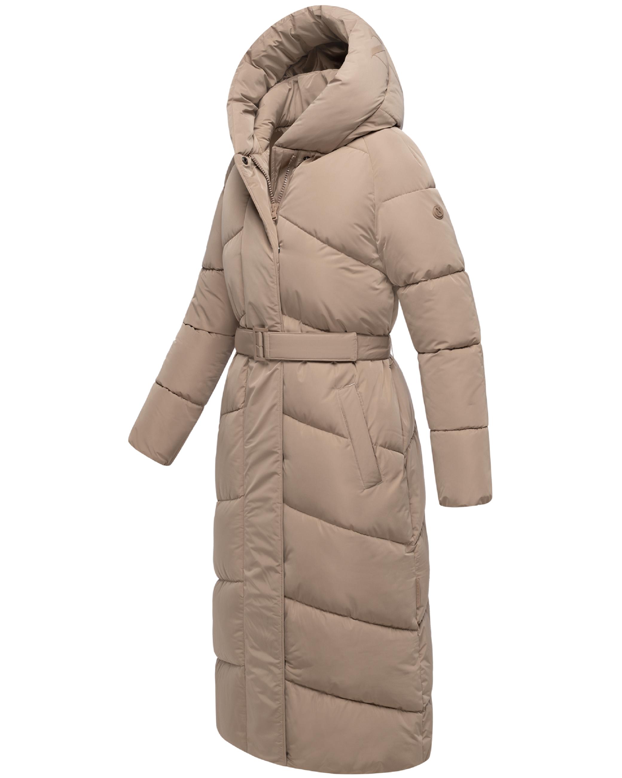 Winter Steppmantel mit Kapuze und Taillengürtel "Eisblick 14" Taupe Grey