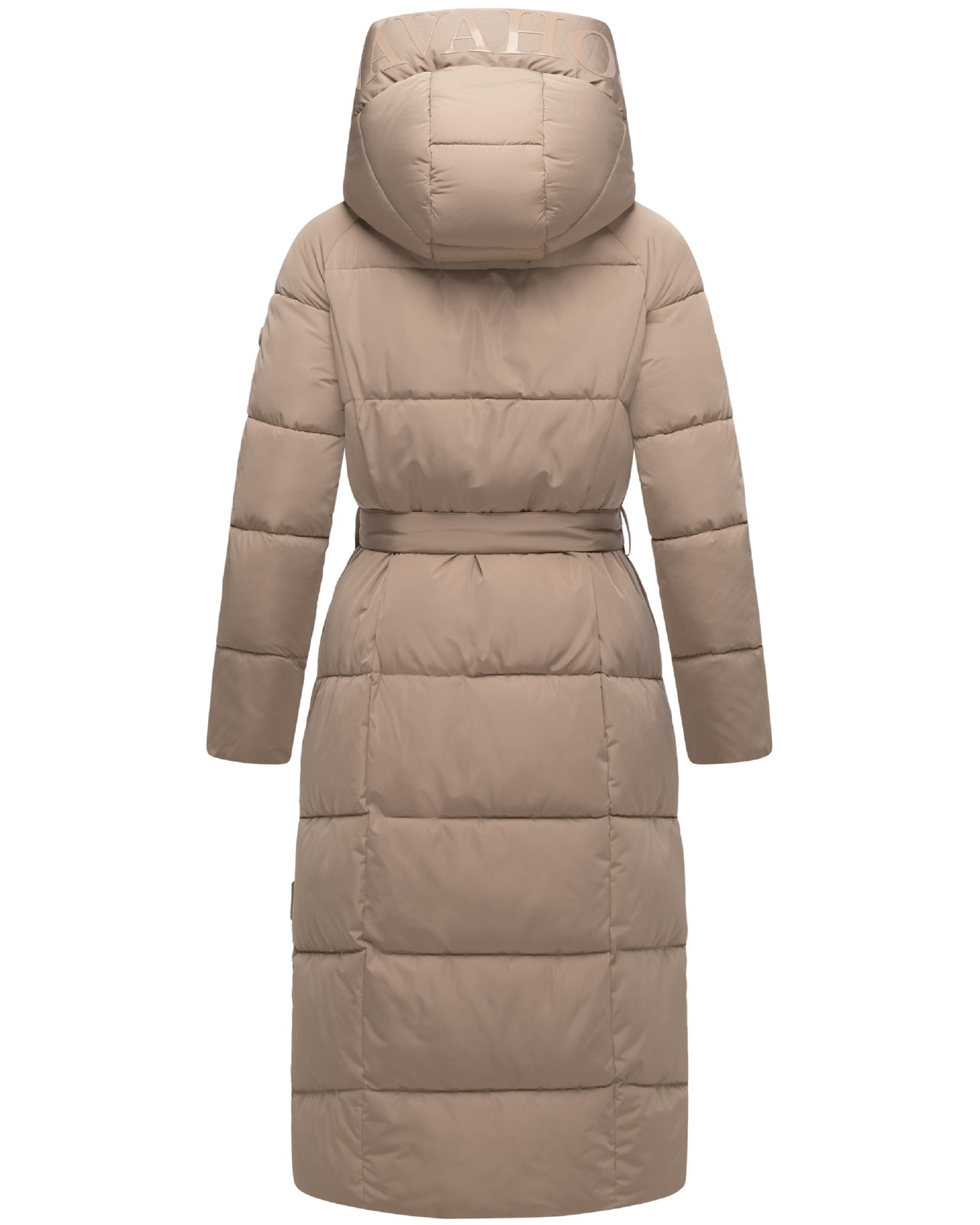 Winter Steppmantel mit Kapuze und Taillengürtel "Eisblick 14" Taupe Grey