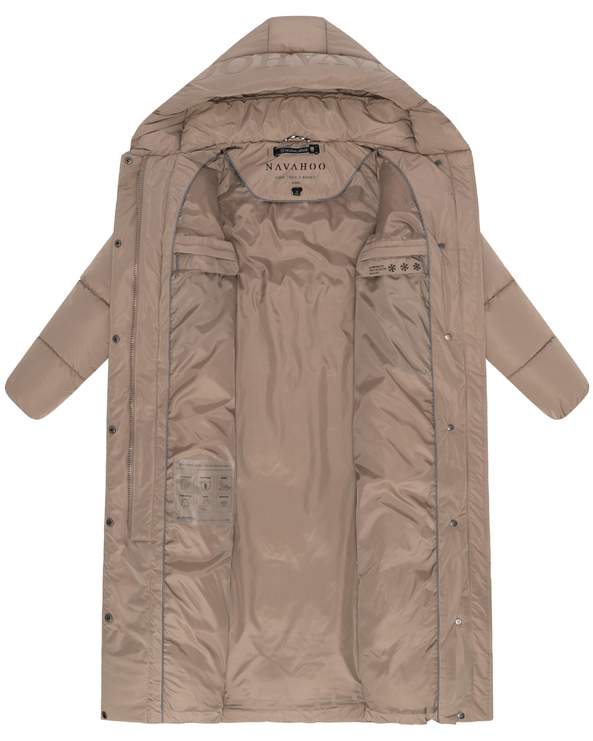 Winter Steppmantel mit Kapuze und Taillengürtel "Eisblick 14" Taupe Grey
