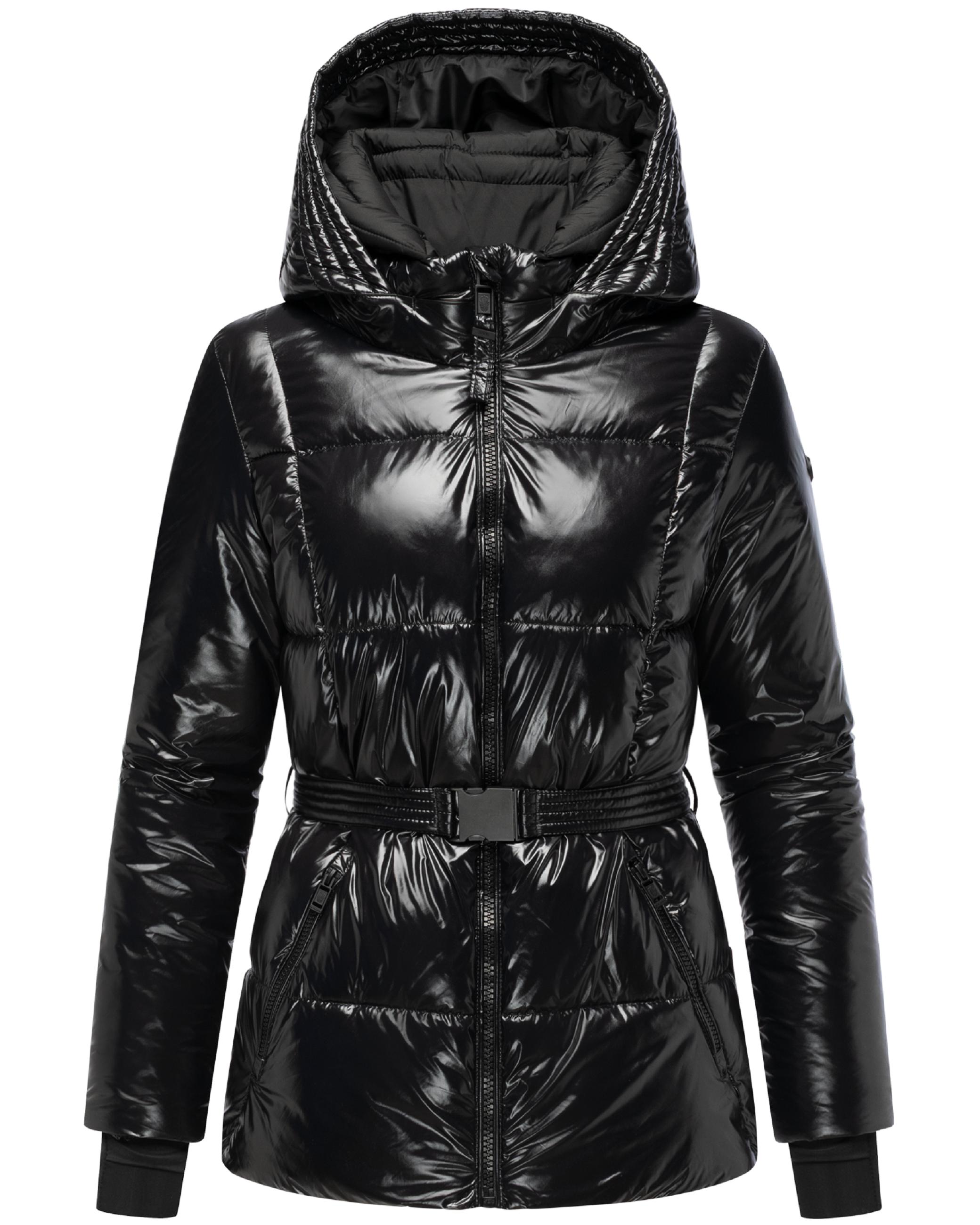 Shiny Winter Steppjacke mit Taillengürtel "Eisglanz 14" Black