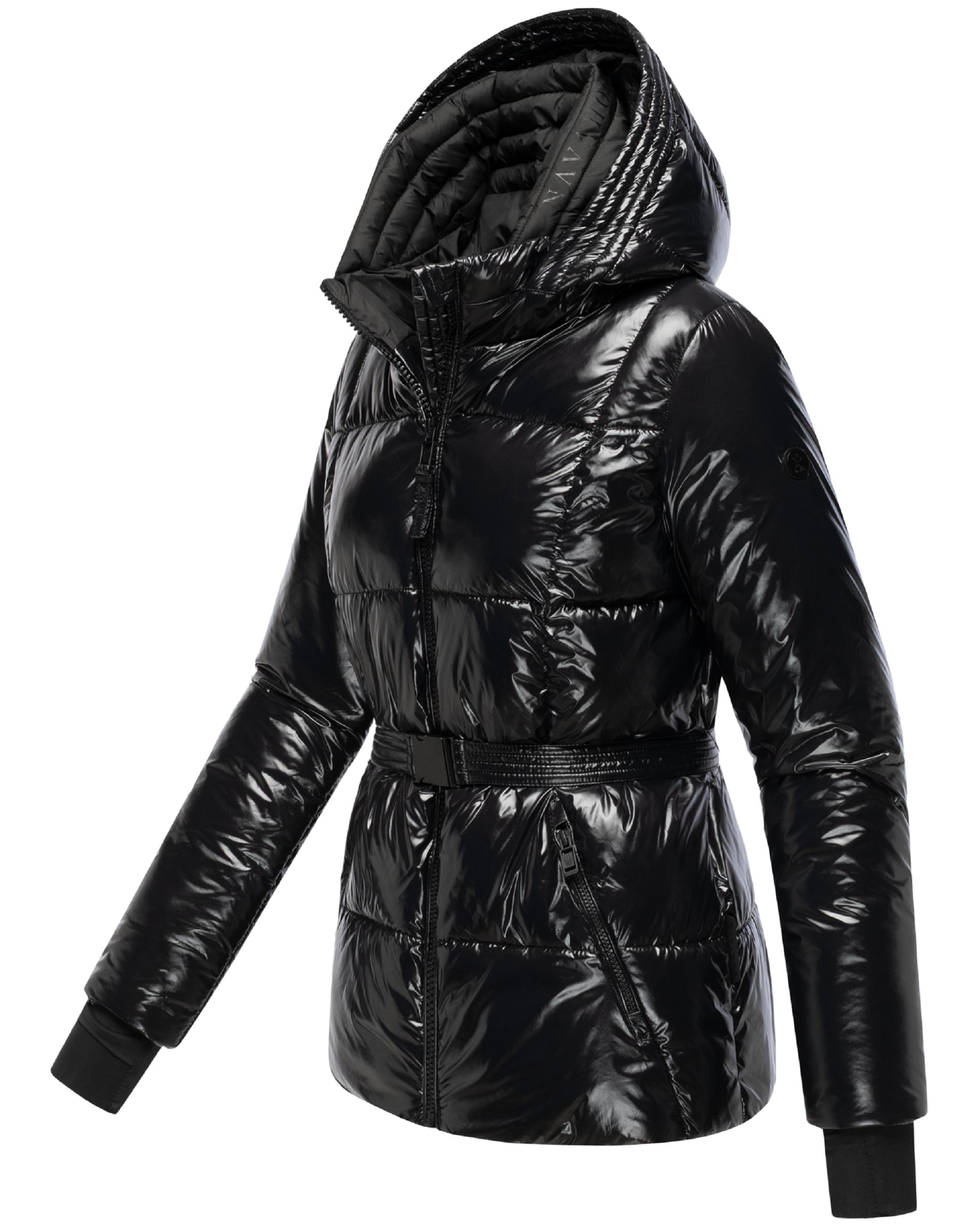 Shiny Winter Steppjacke mit Taillengürtel "Eisglanz 14" Black