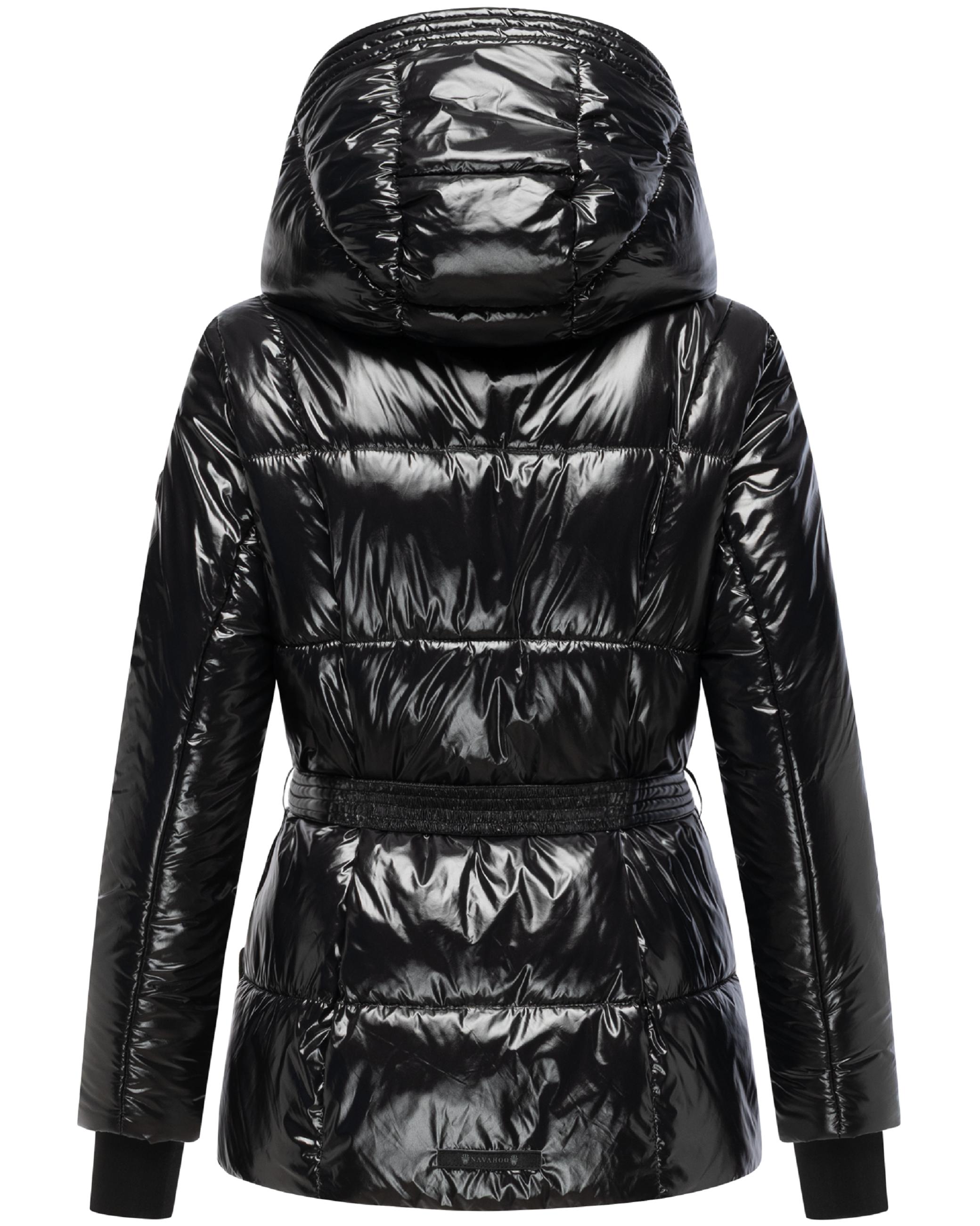 Shiny Winter Steppjacke mit Taillengürtel "Eisglanz 14" Black