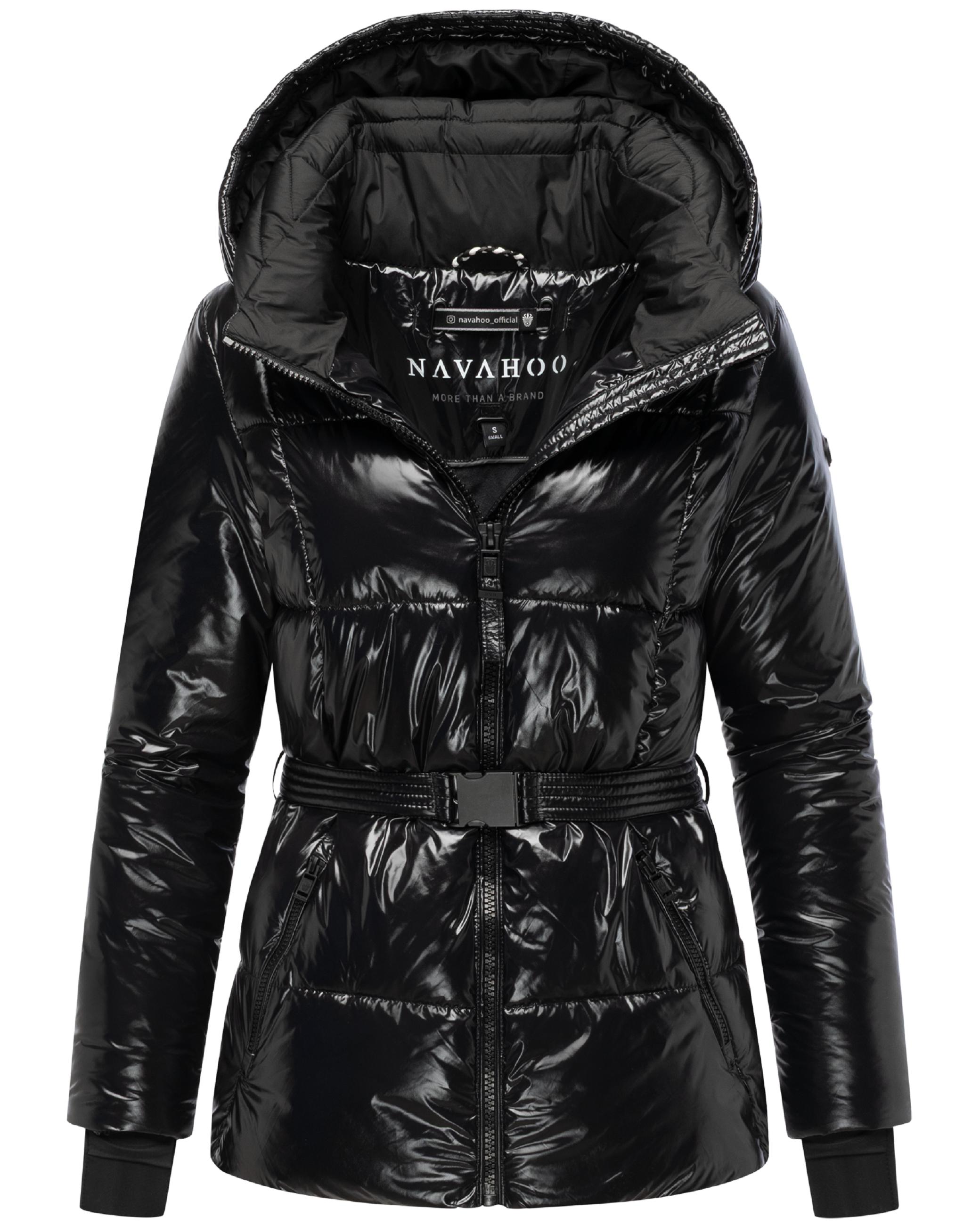 Shiny Winter Steppjacke mit Taillengürtel "Eisglanz 14" Black