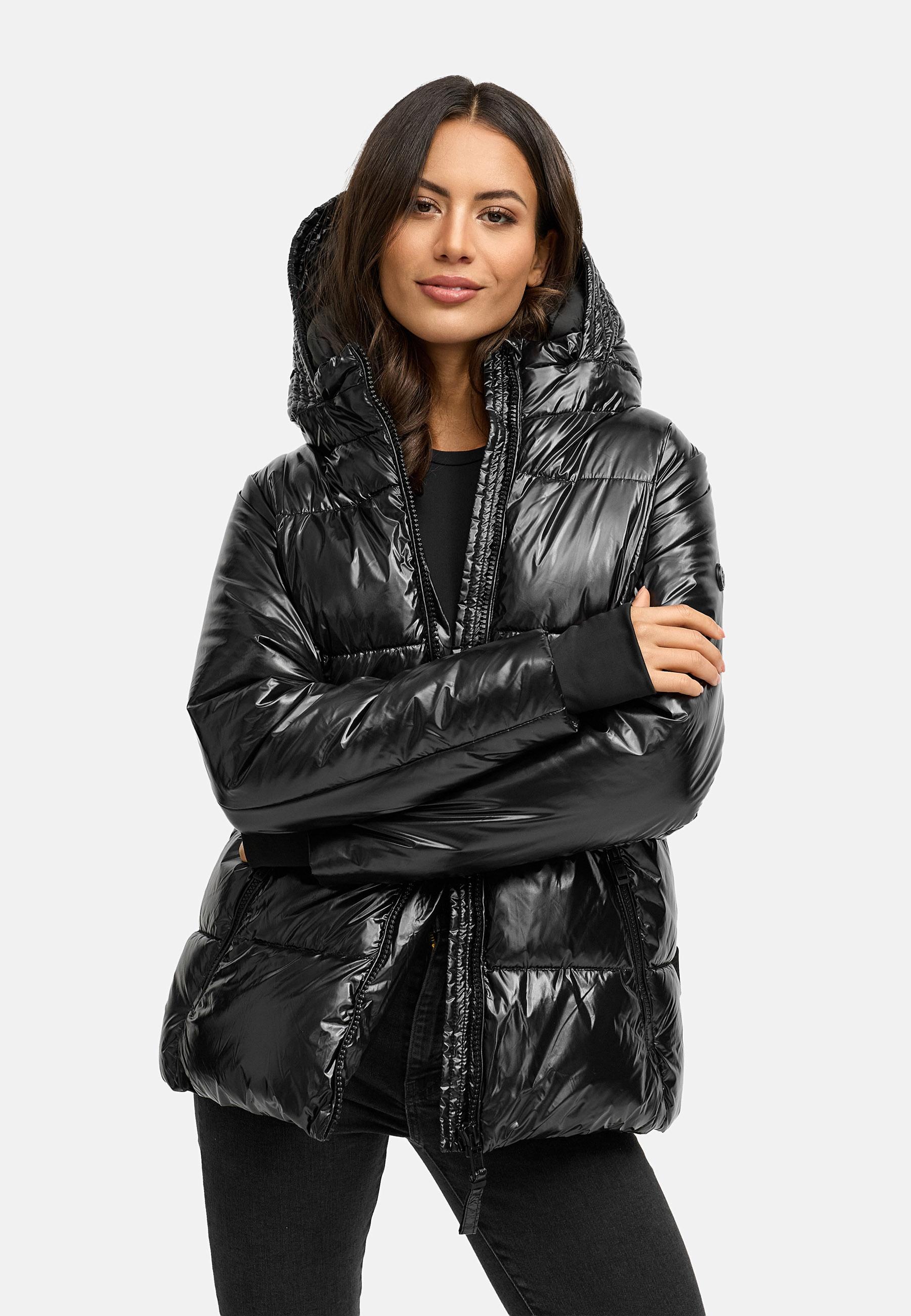 Shiny Winter Steppjacke mit Taillengürtel "Eisglanz 14" Black
