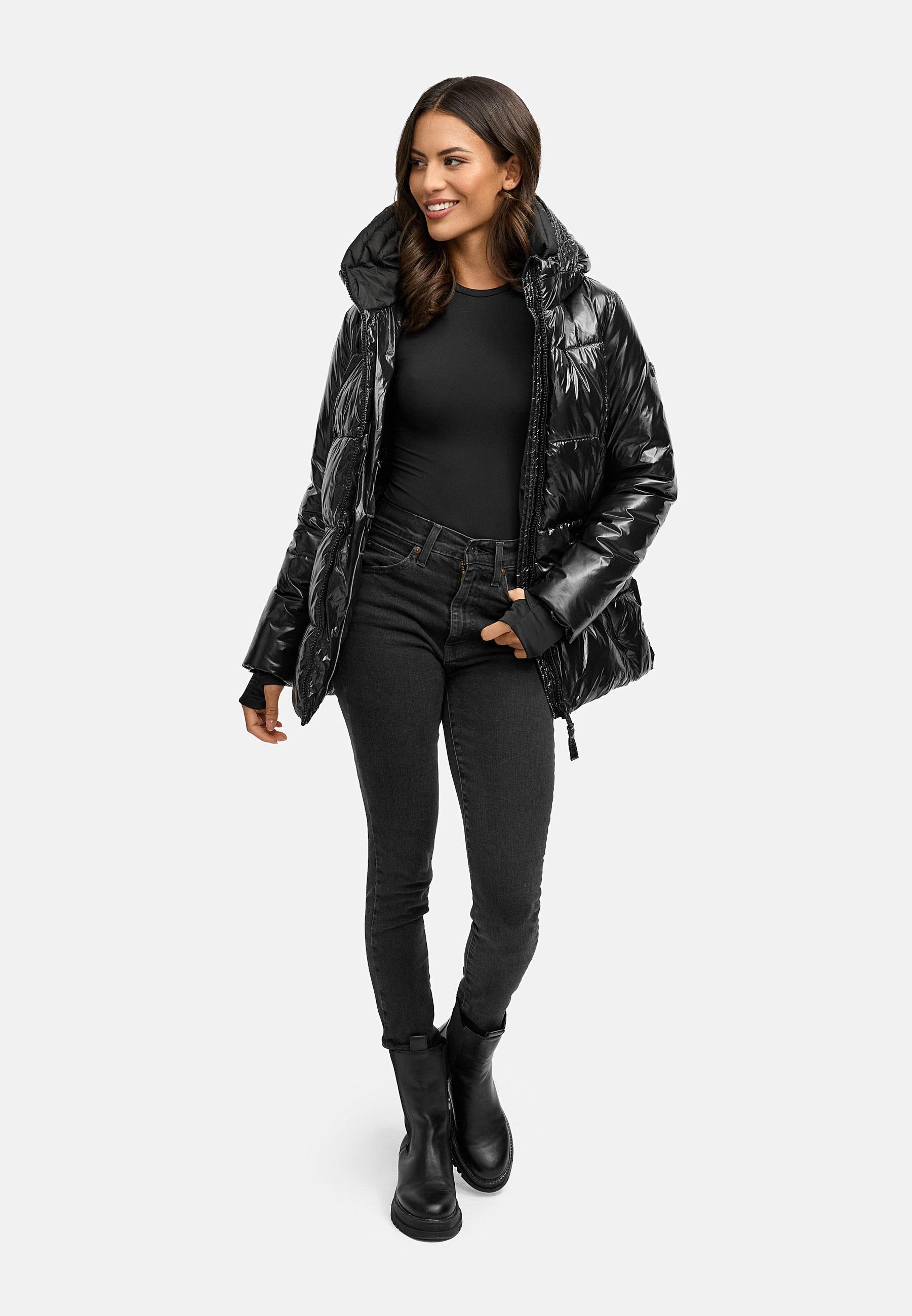Shiny Winter Steppjacke mit Taillengürtel "Eisglanz 14" Black