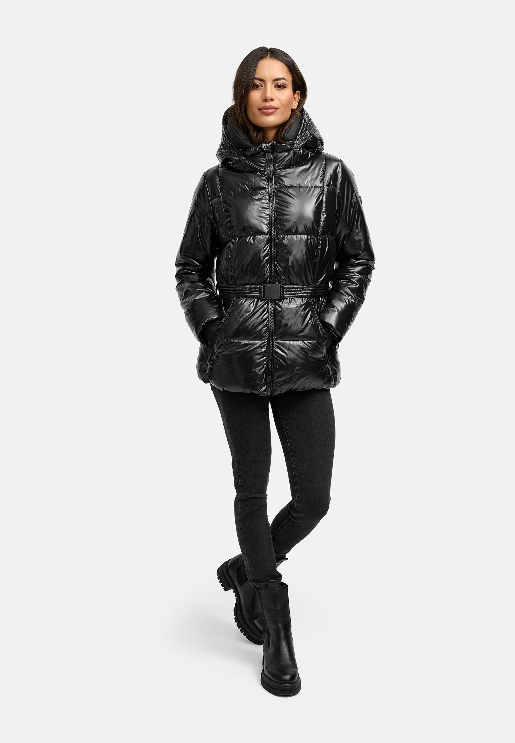 Shiny Winter Steppjacke mit Taillengürtel "Eisglanz 14" Black