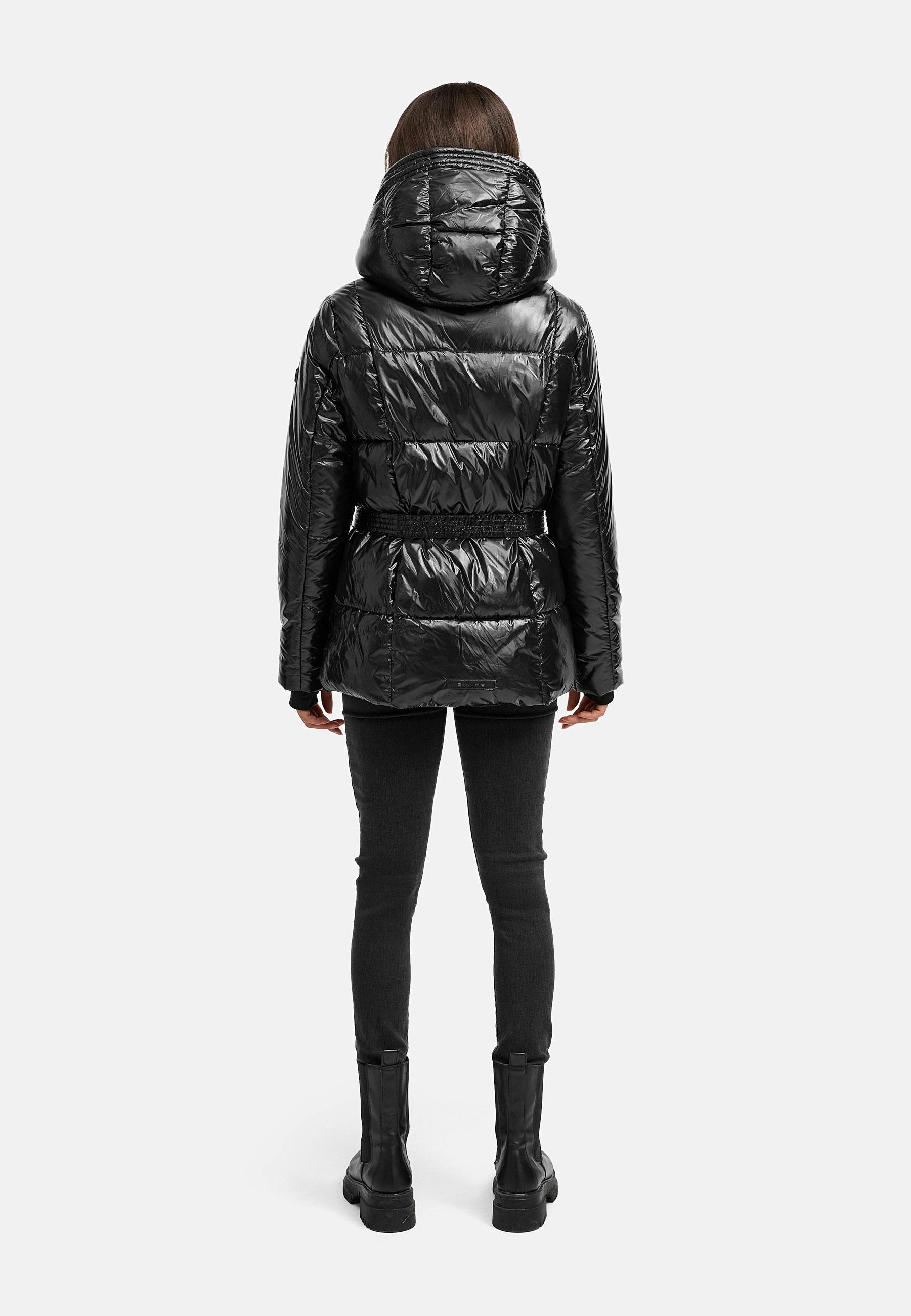 Shiny Winter Steppjacke mit Taillengürtel "Eisglanz 14" Black