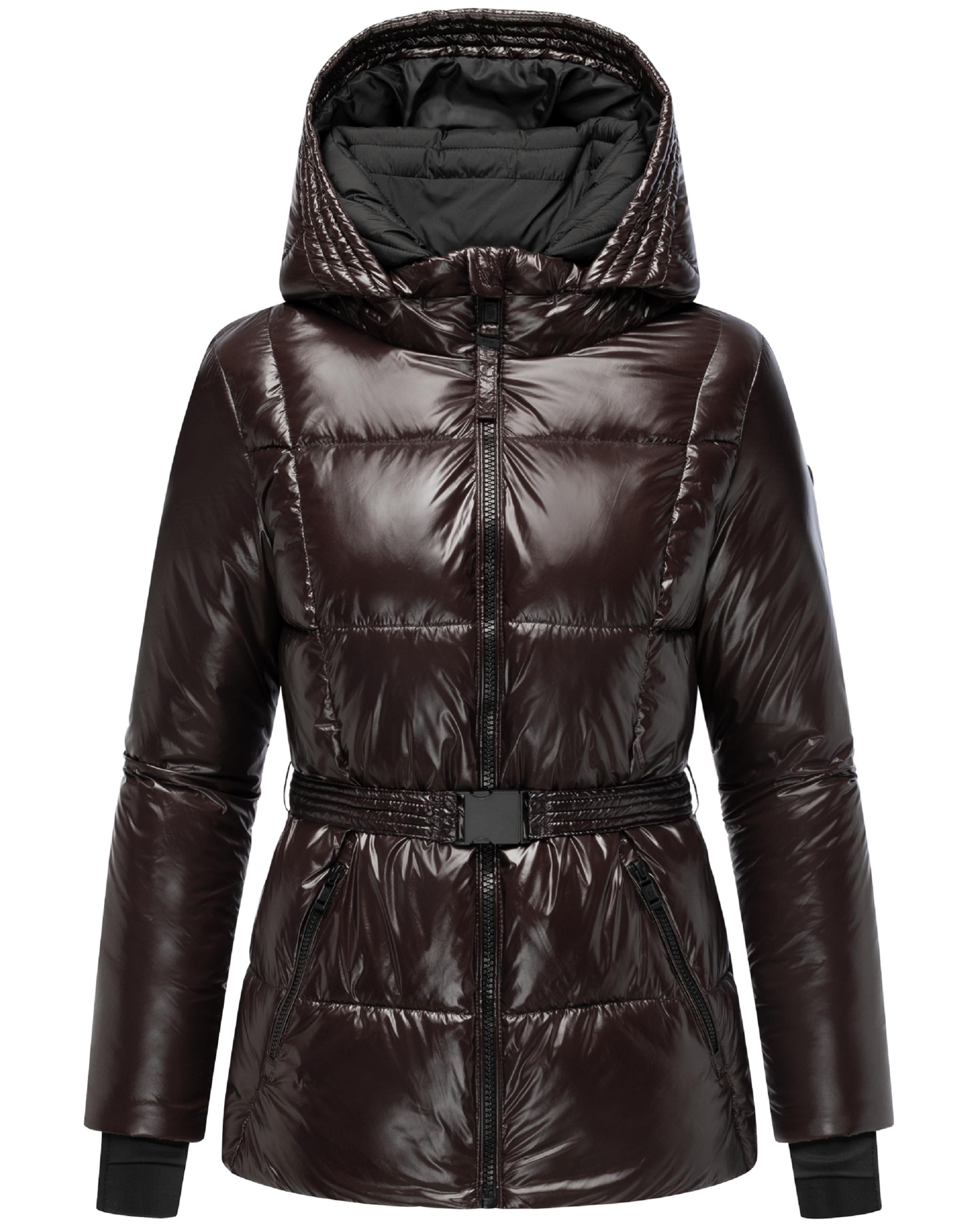 Shiny Winter Steppjacke mit Taillengürtel "Eisglanz 14" Choco