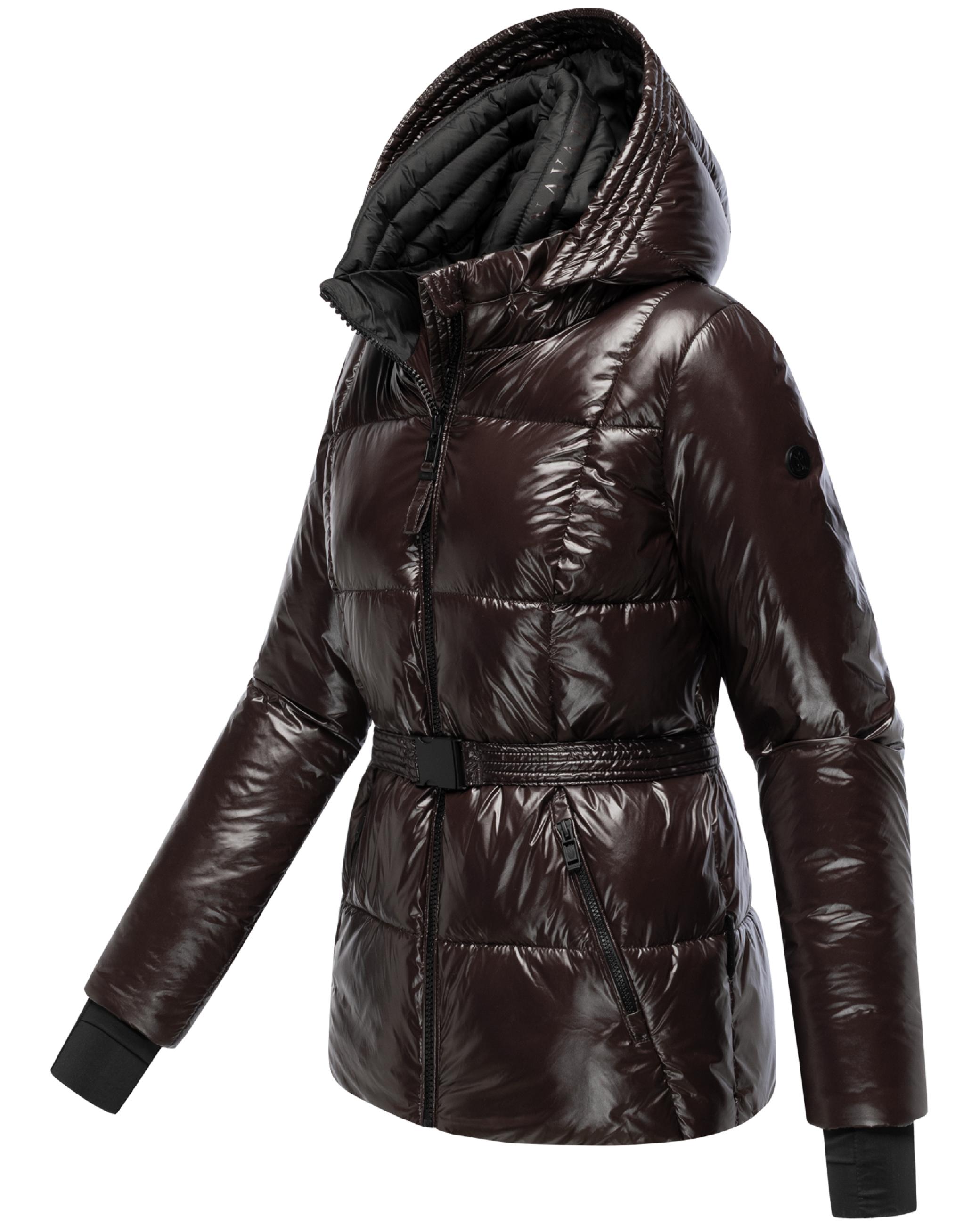 Shiny Winter Steppjacke mit Taillengürtel "Eisglanz 14" Choco
