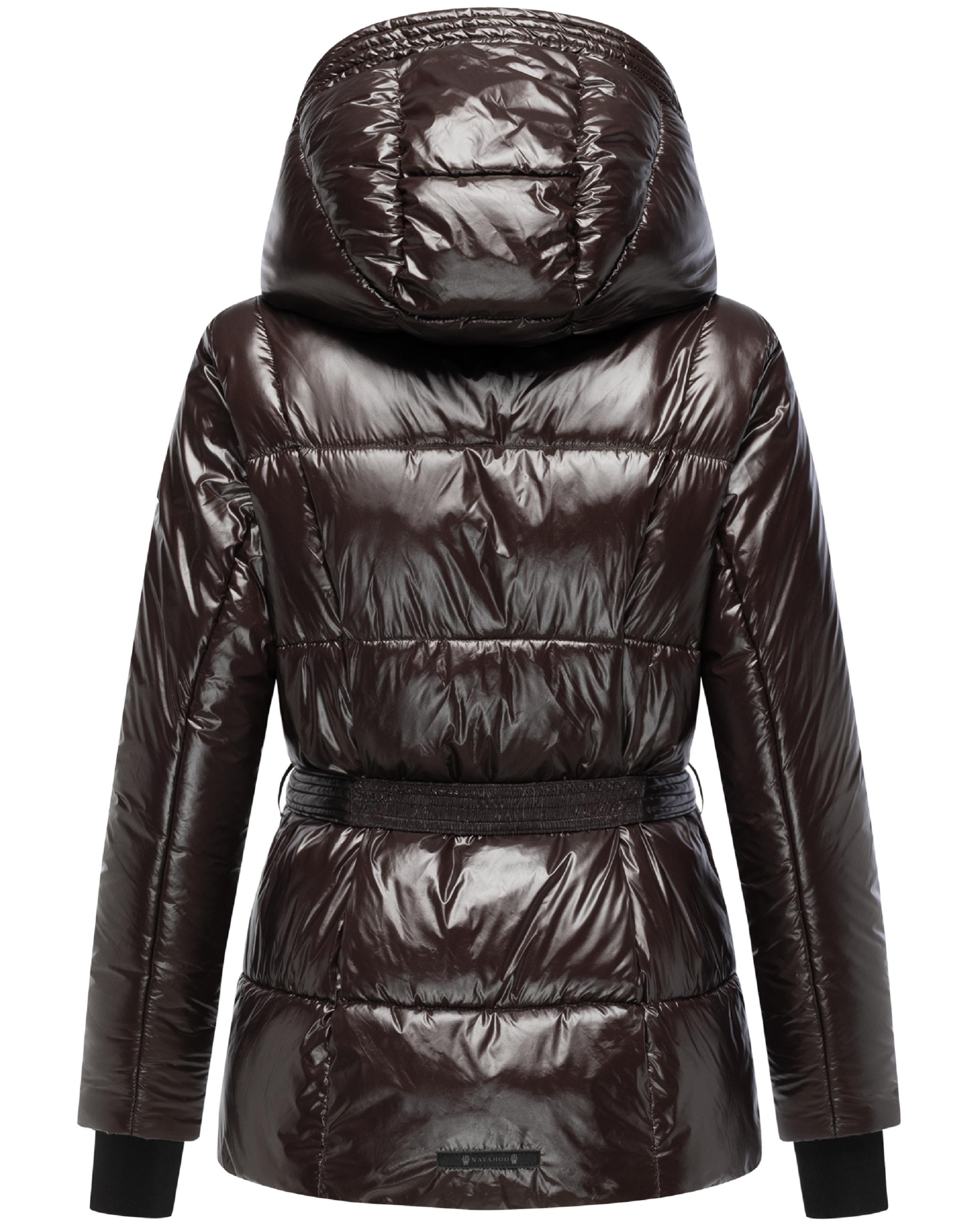 Shiny Winter Steppjacke mit Taillengürtel "Eisglanz 14" Choco