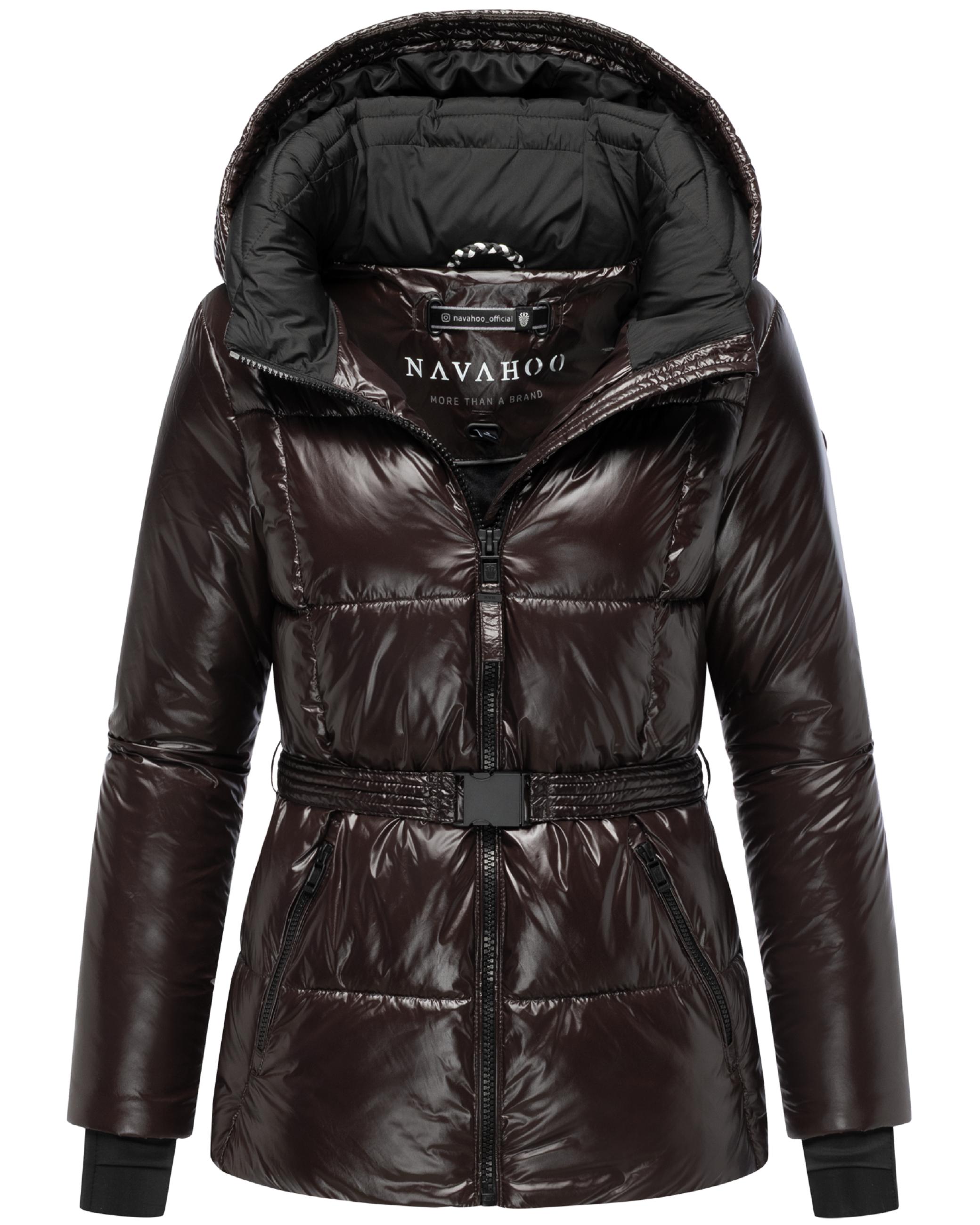 Shiny Winter Steppjacke mit Taillengürtel "Eisglanz 14" Choco