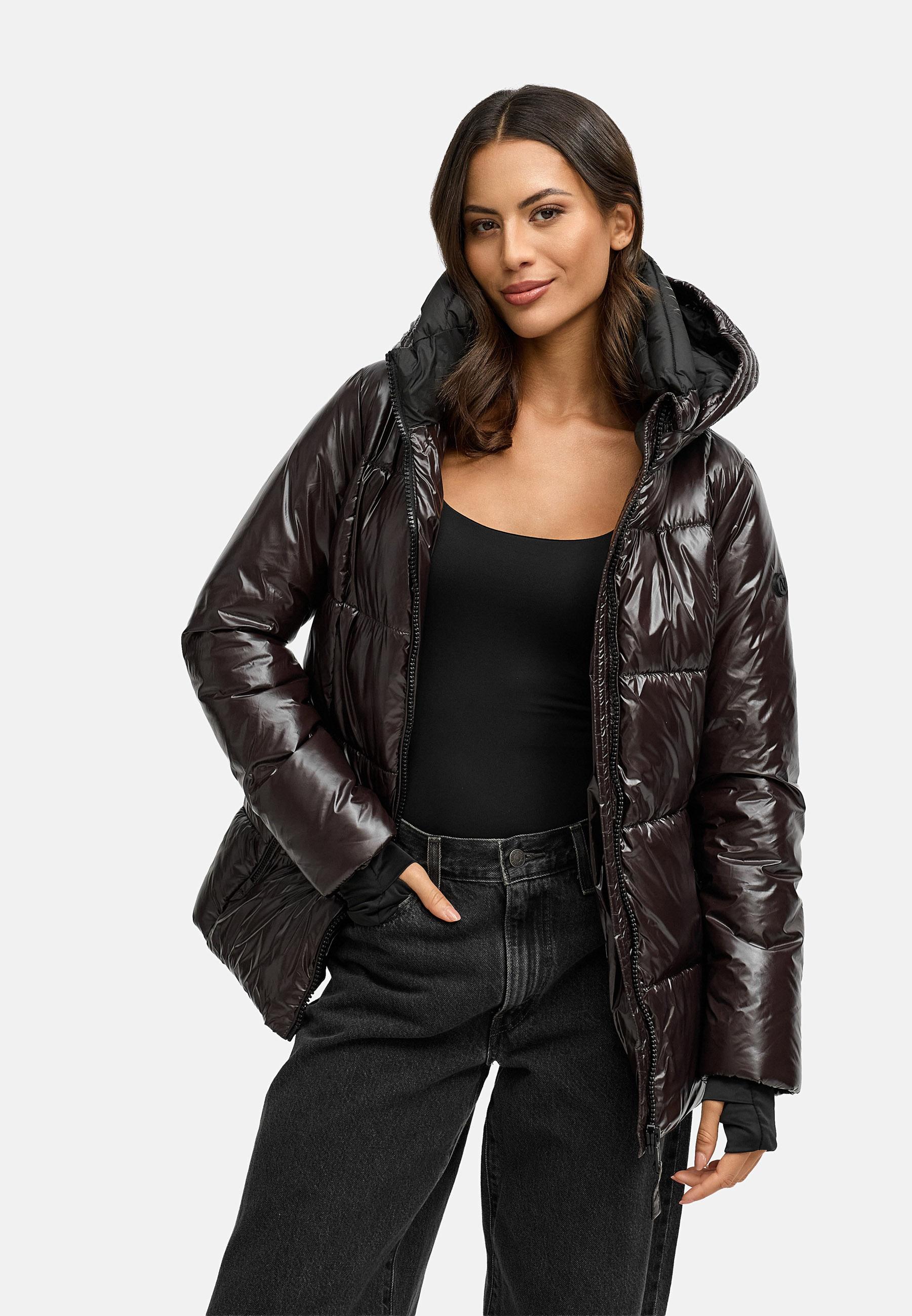 Shiny Winter Steppjacke mit Taillengürtel "Eisglanz 14" Choco