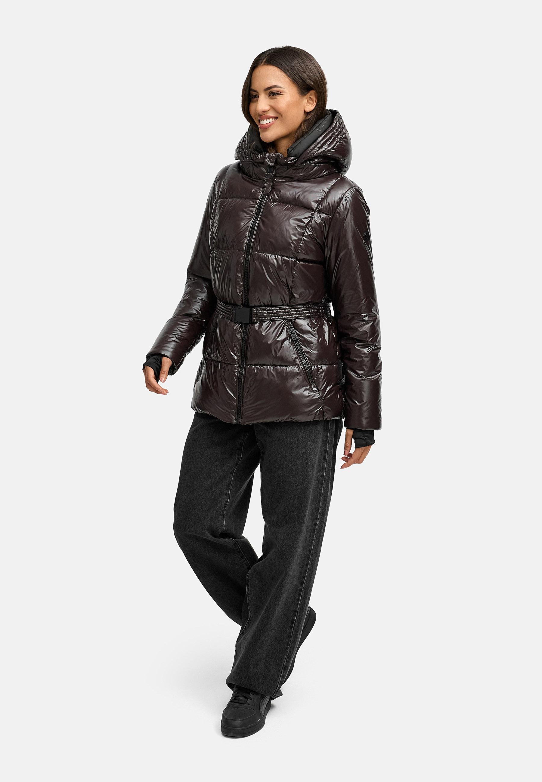 Shiny Winter Steppjacke mit Taillengürtel "Eisglanz 14" Choco
