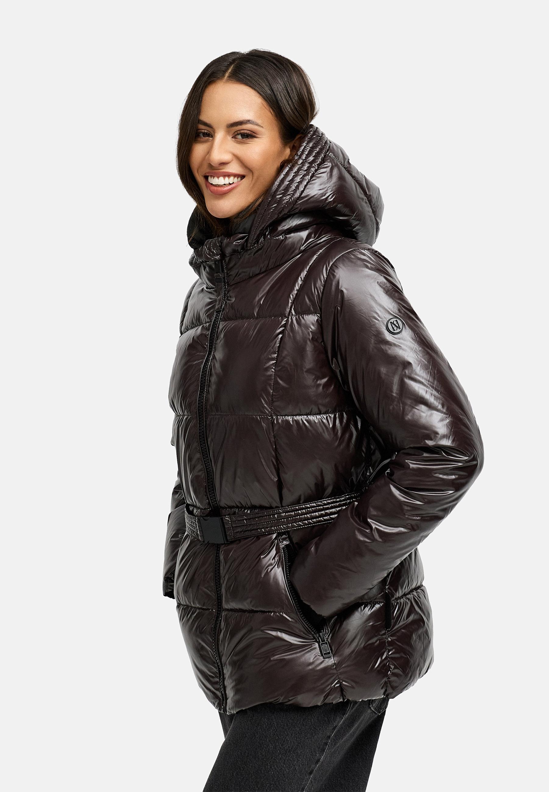 Shiny Winter Steppjacke mit Taillengürtel "Eisglanz 14" Choco