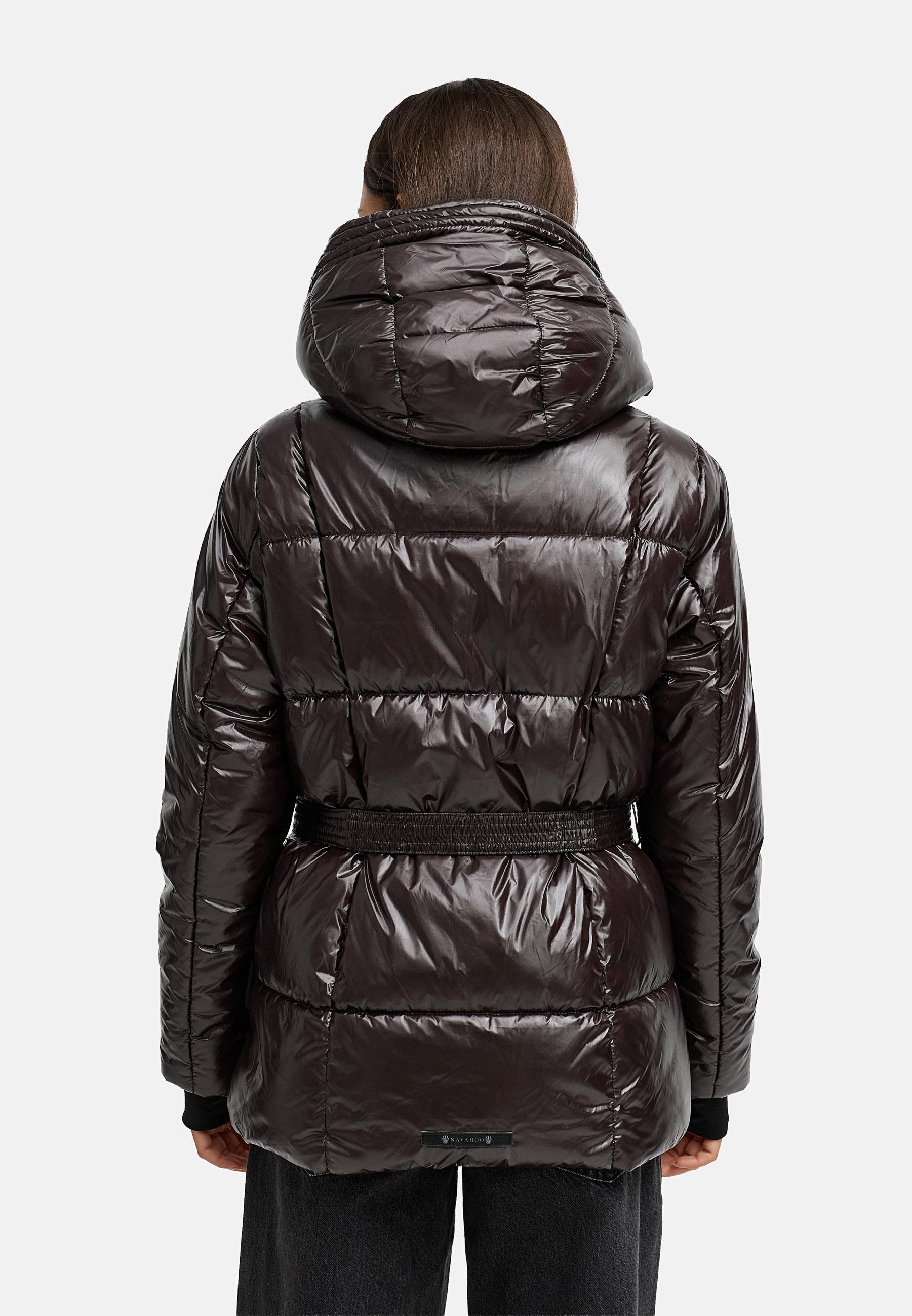 Shiny Winter Steppjacke mit Taillengürtel "Eisglanz 14" Choco