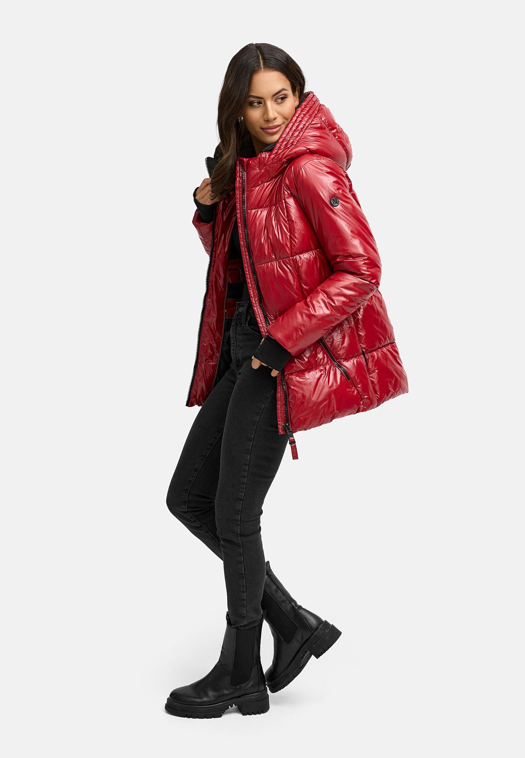 Shiny Winter Steppjacke mit Taillengürtel "Eisglanz 14" Dark Red