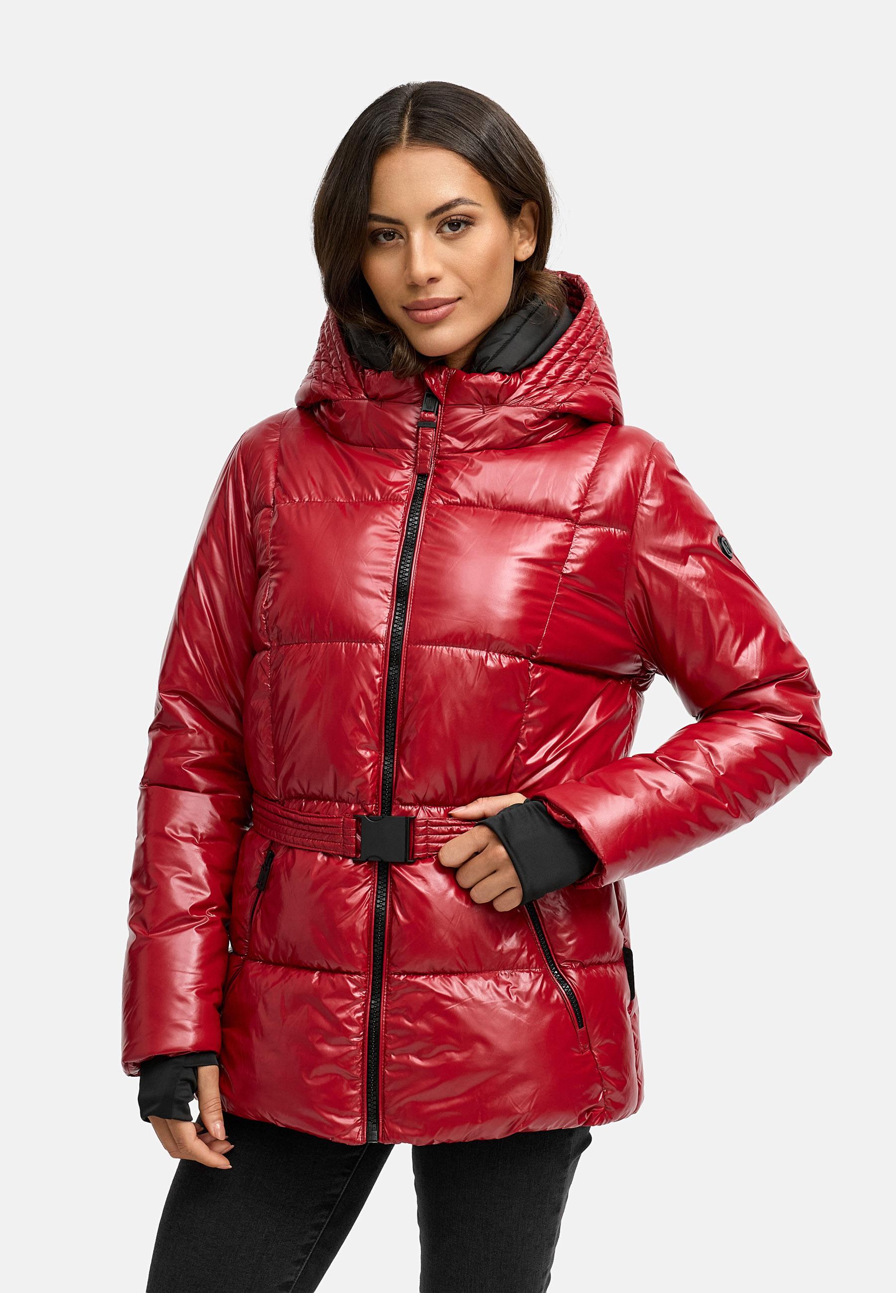 Shiny Winter Steppjacke mit Taillengürtel "Eisglanz 14" Dark Red