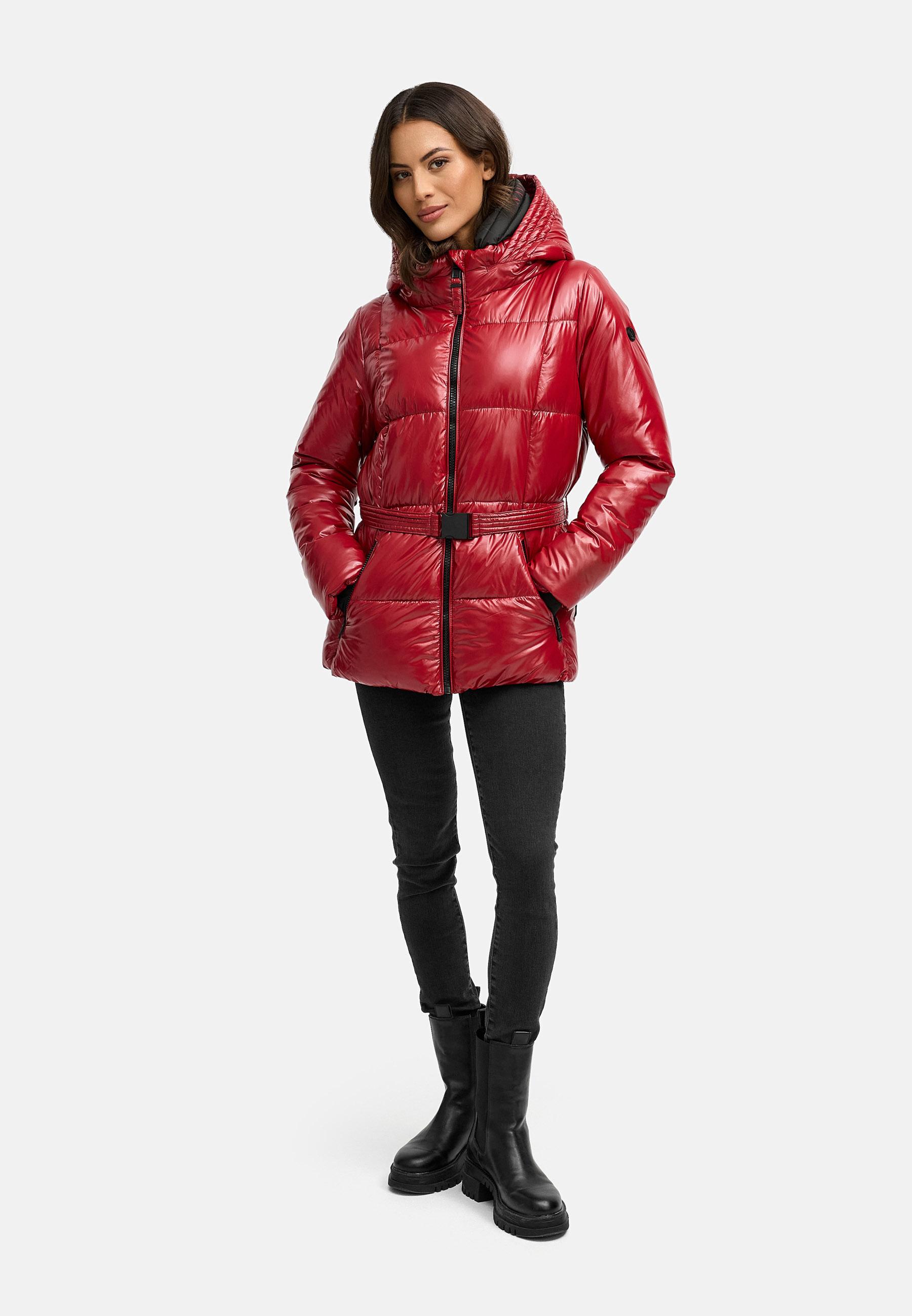 Shiny Winter Steppjacke mit Taillengürtel "Eisglanz 14" Dark Red