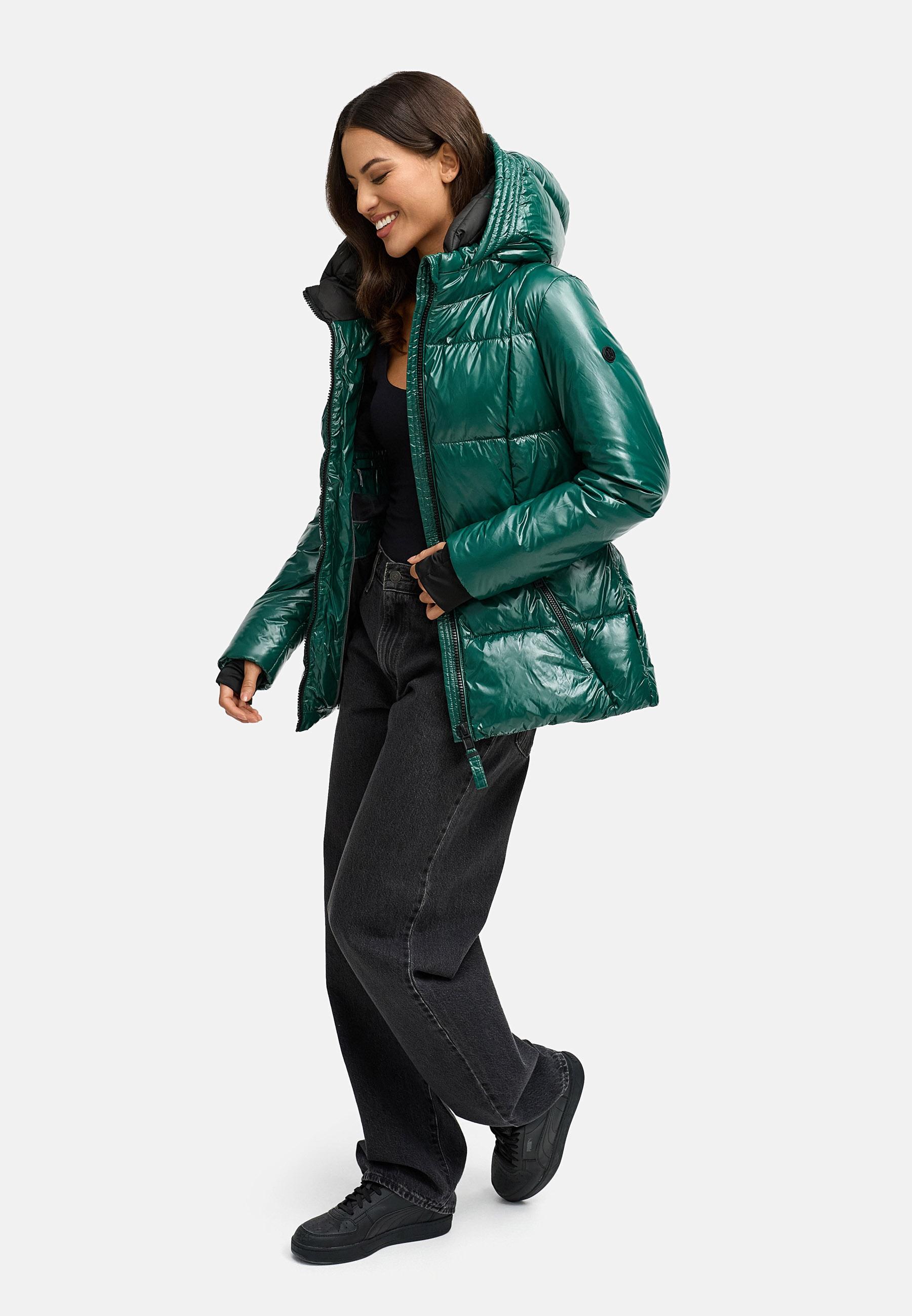 Shiny Winter Steppjacke mit Taillengürtel "Eisglanz 14" Evergreen